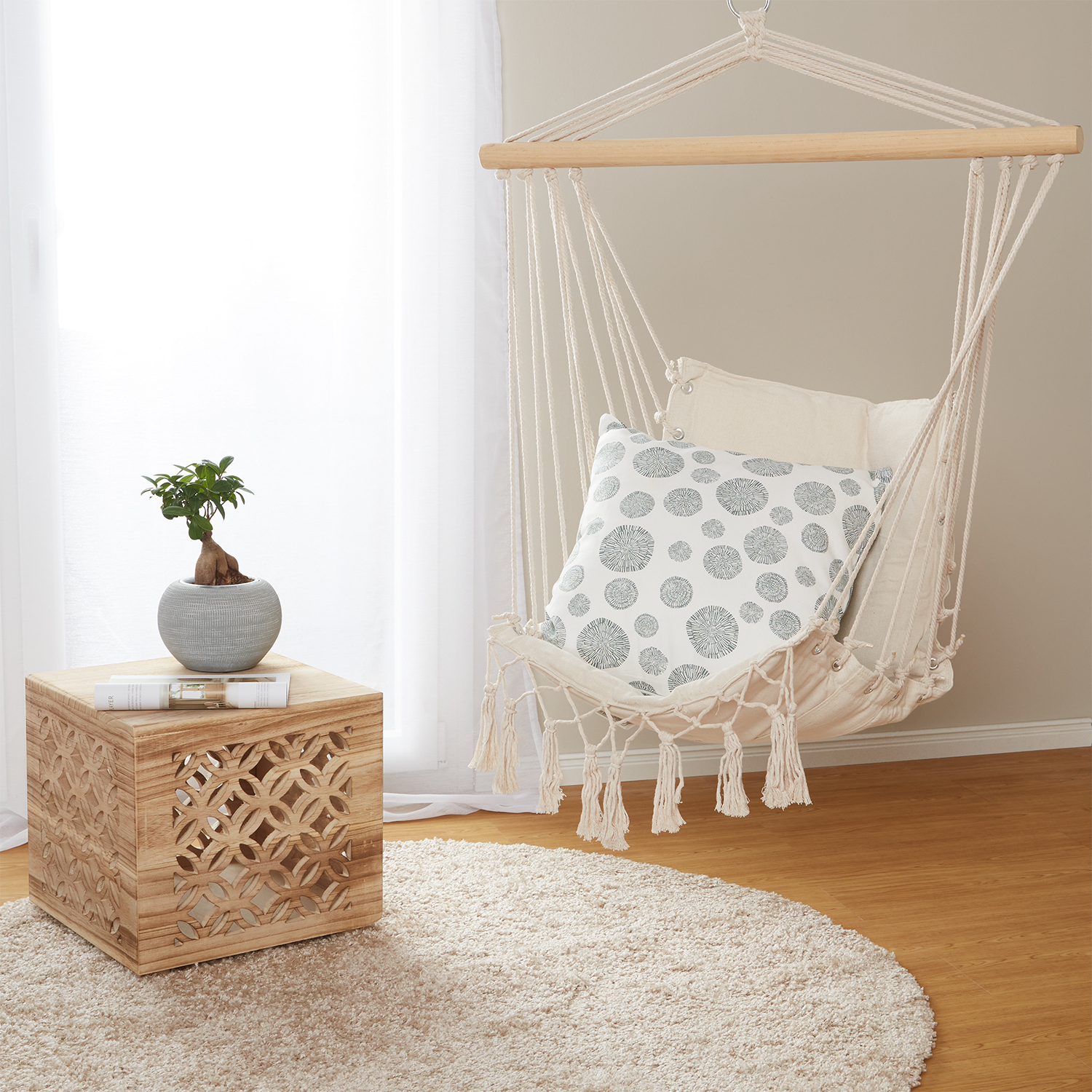 Side table wood cube bedside light