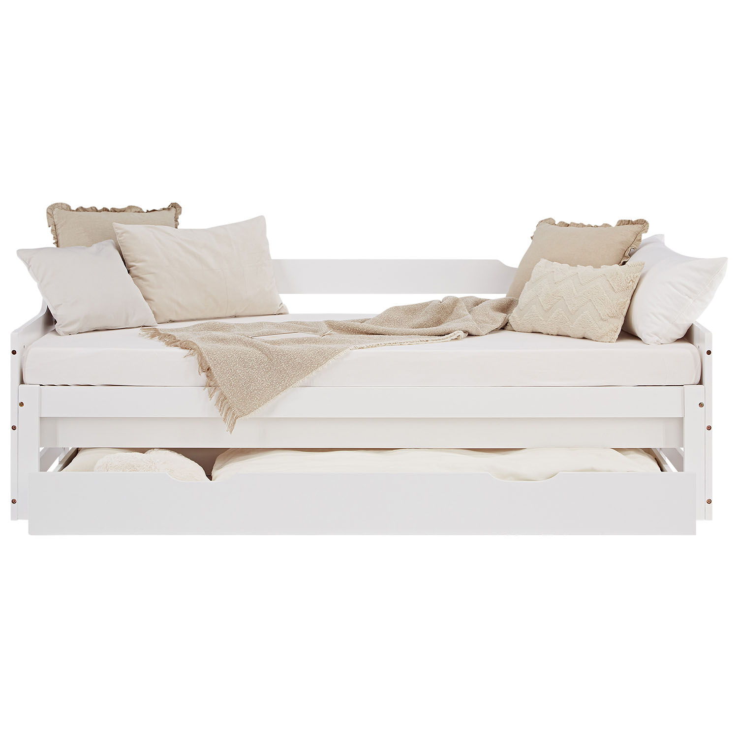 Wood Bed 90x200 cm White | Extendable to Double Bed | Storage | with Slatted Frame | Kids Youth Guest Bedroom