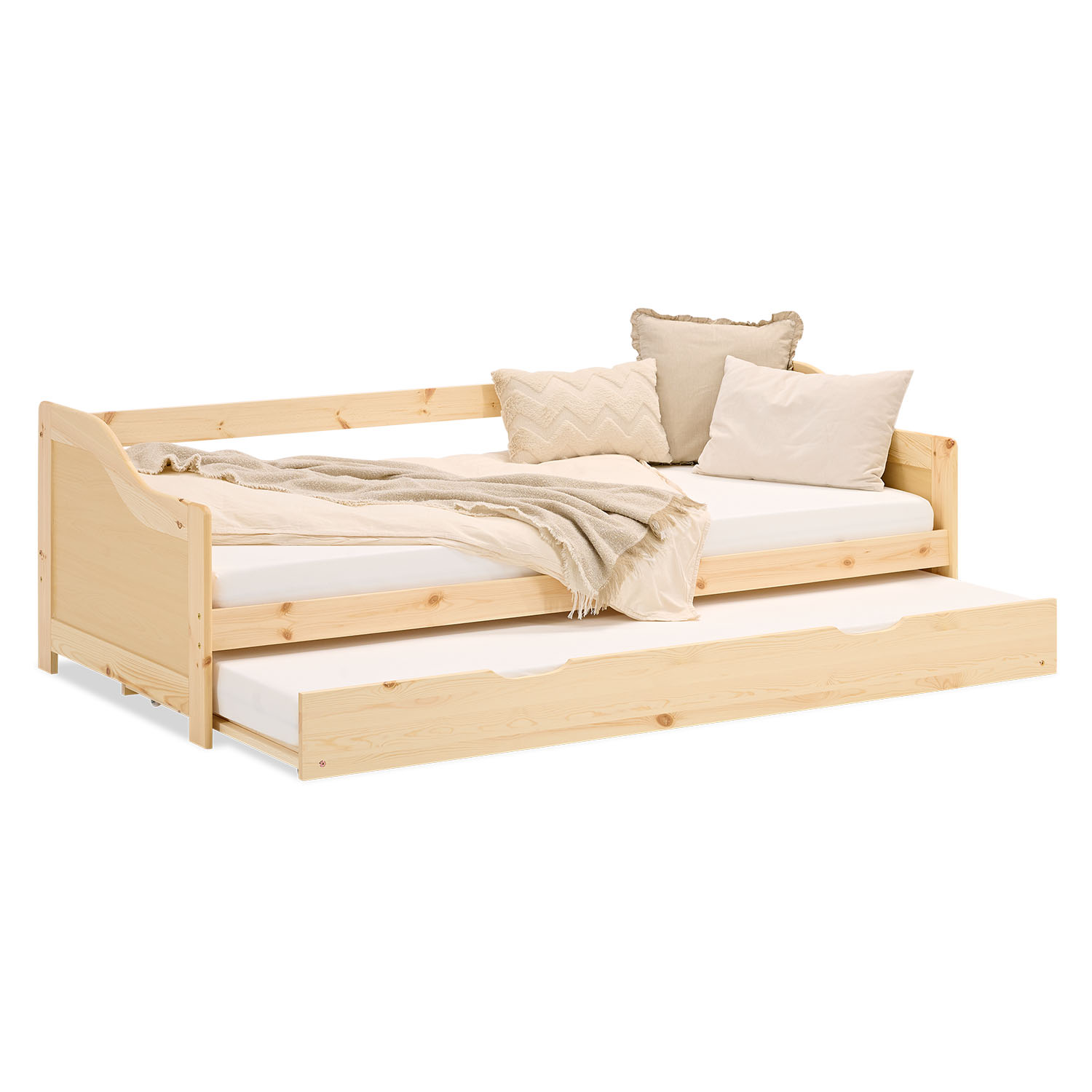 Wood Bed 90x200 cm Natural | Extendable to Double Bed | Cabin Bed | with Slatted Frame | Kids Youth Guest Bedroom