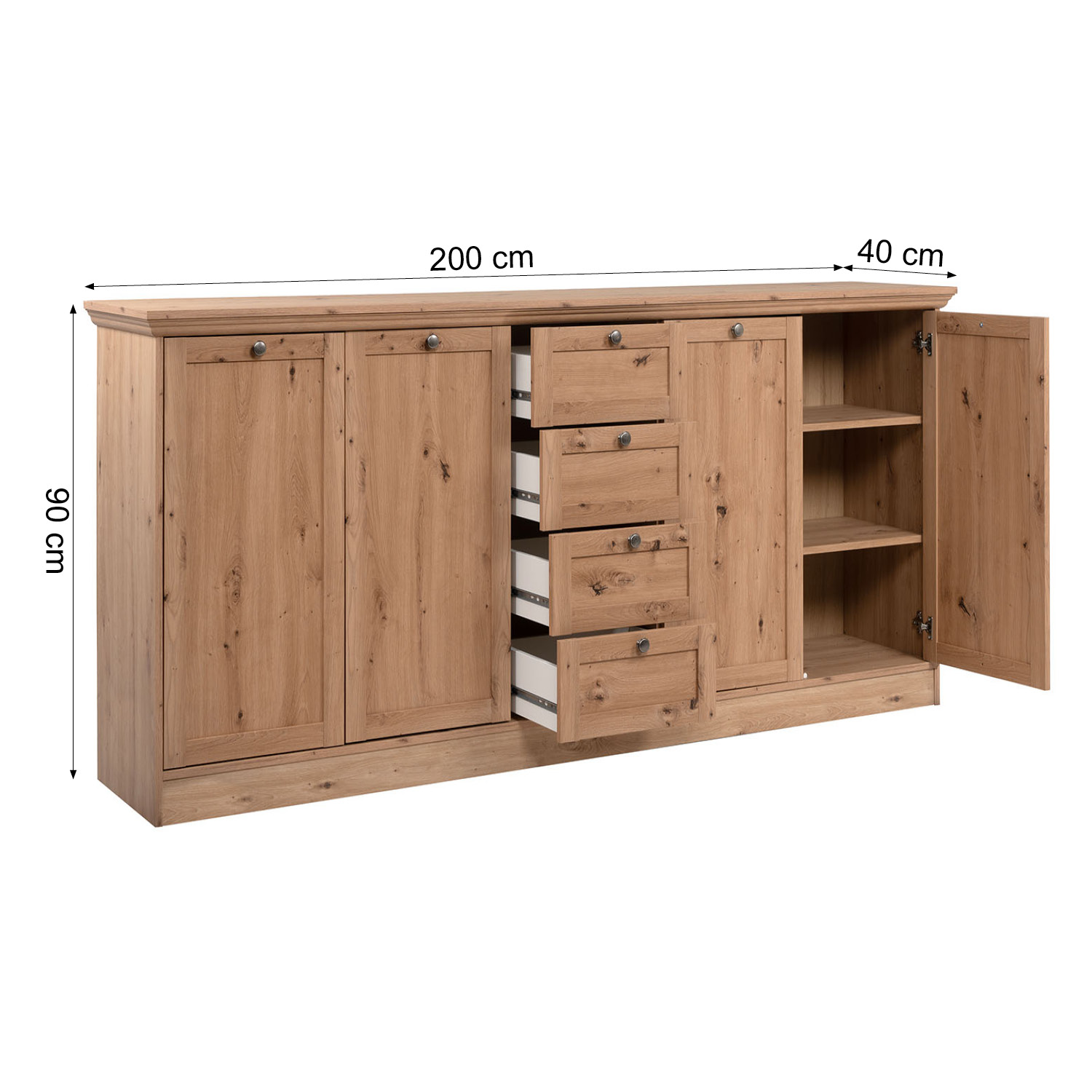 Sideboard Country Style Chest of Drawers Living Room Cupboard Cabinet Wood Oak Storage Highboard