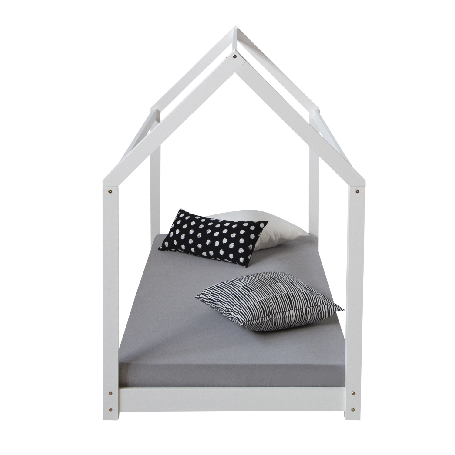 Children's Bed 90x200 cm White | House Bed | Single Bed | with Slatted Frame | Wood | Floor Bed