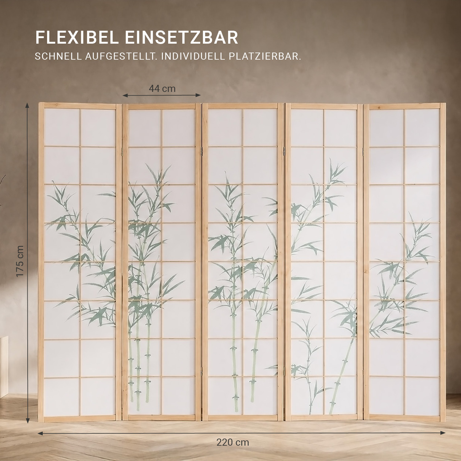 5-panel "Nature" folding screen with bamboo motif – Japanese room divider & privacy screen