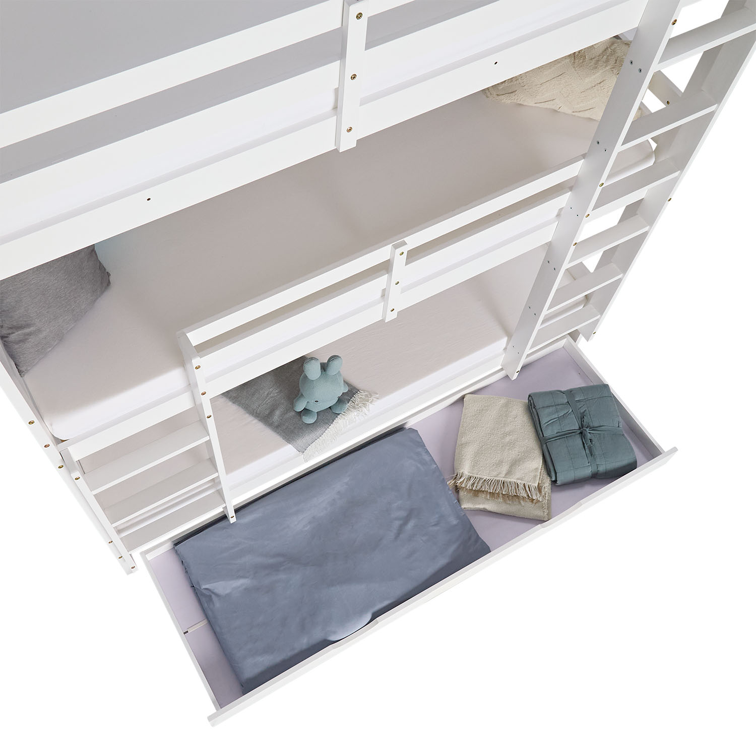 Triple Bunk Bed 90x200 with Mattresses Children´s Bed High Sleeper Cot White Wood Loft Bed Kids Bed