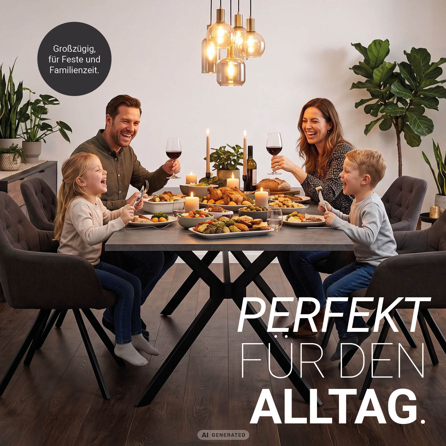 Modern Dining Table Kitchen Table 180x90 cm Anthracite Black Table 8 Seater Industrial Look