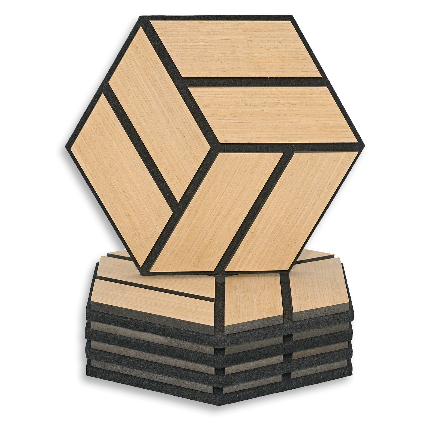 Acoustic Panels Wall Panels Hexagon Honeycomb 30 x 26 cm Natural Oak | Wood | 5-piece Set | 3D