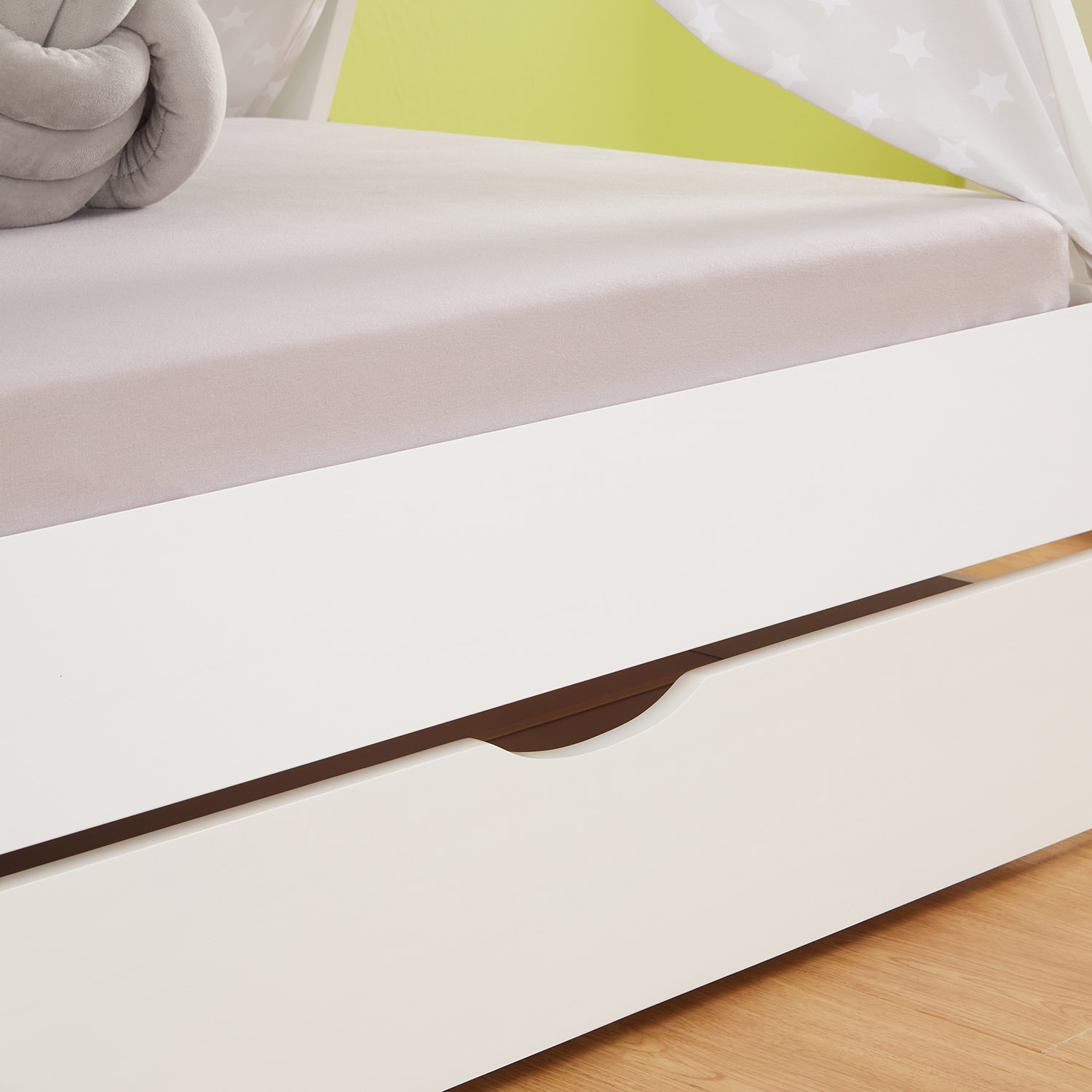 Children's Bed 90x200 cm White Gray Fabric | Tent Bed with Drawers | Single Bed | with Slatted Frame | Wood