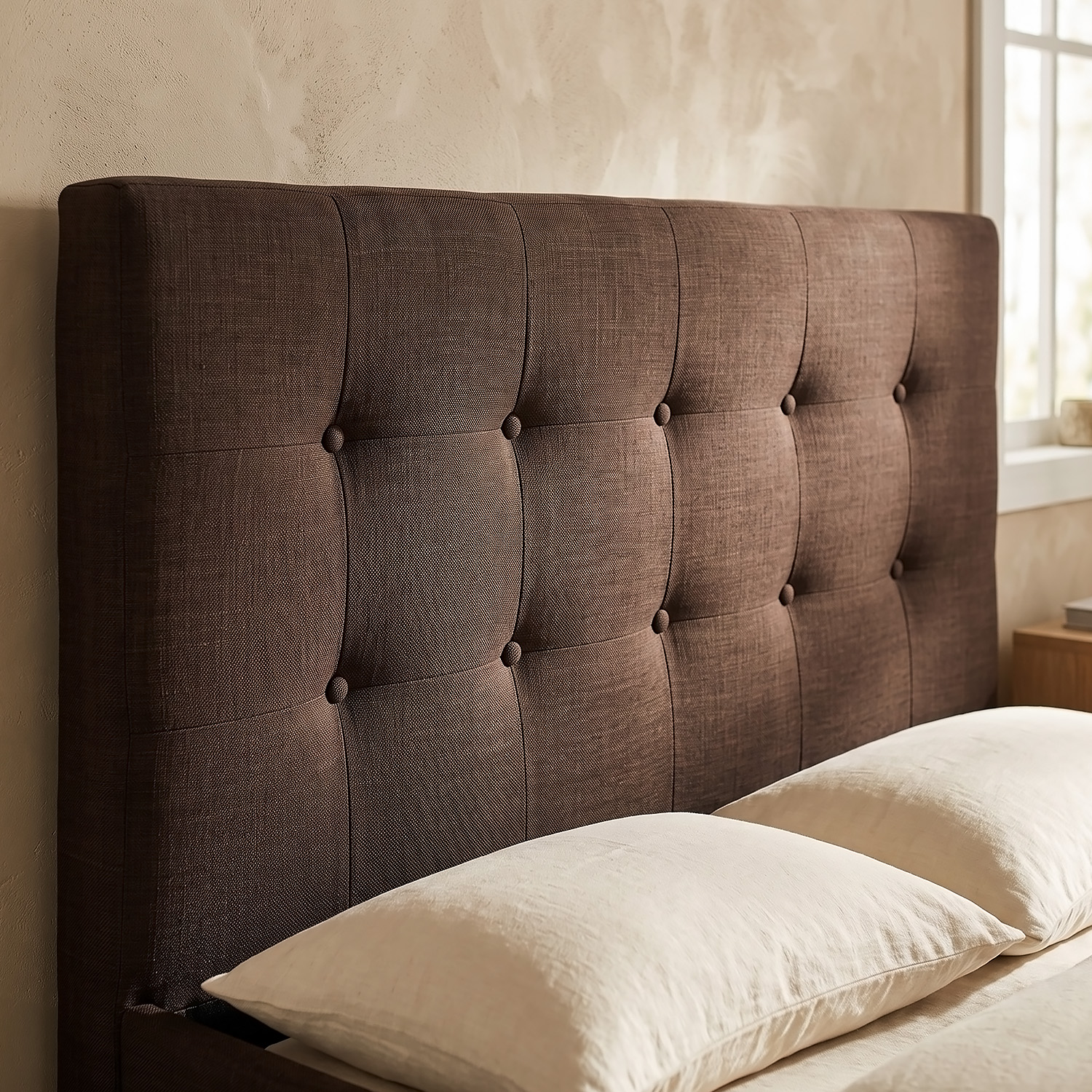 Upholstered bed 140x200 cm brown | futon bed | with slatted frame | double fabric bed frame
