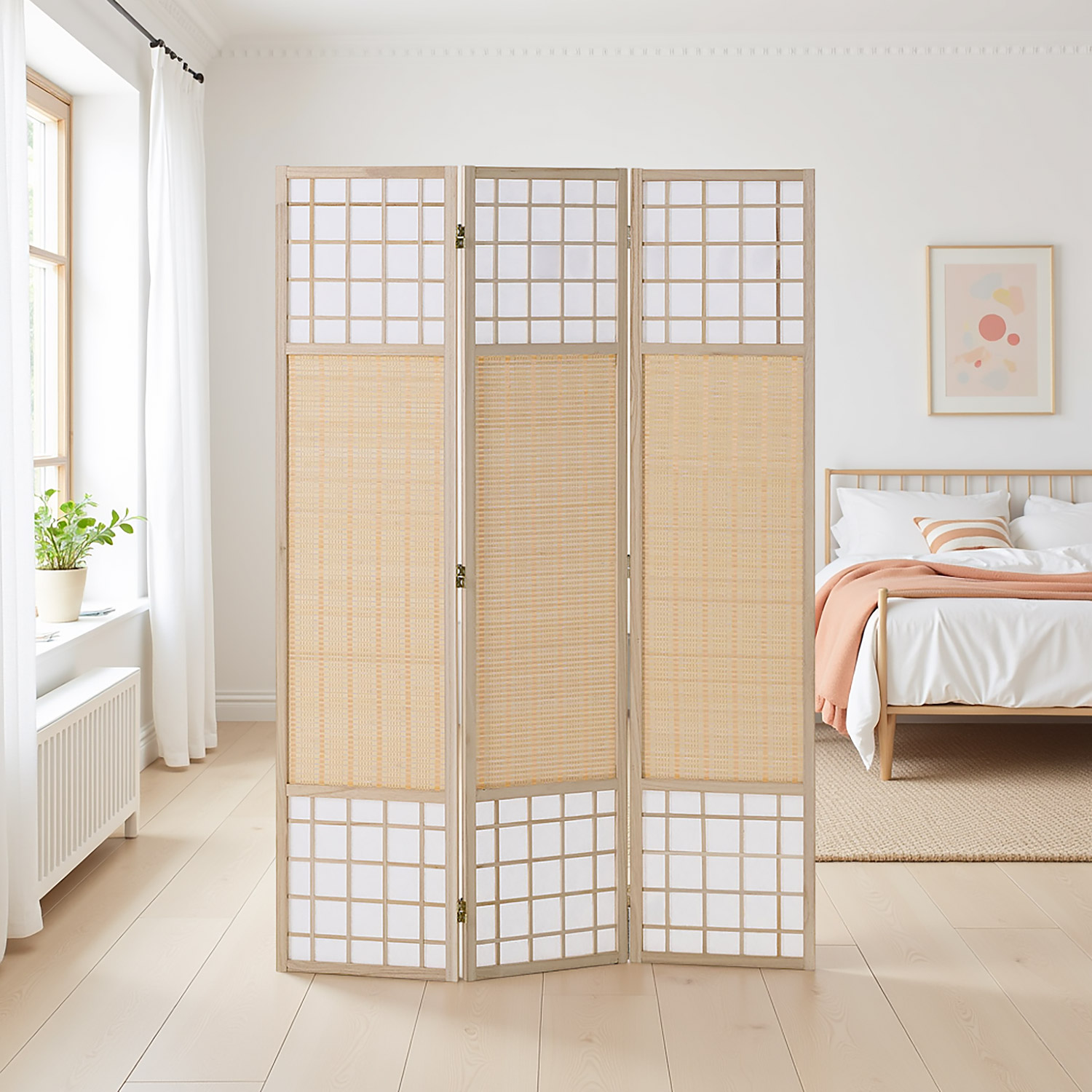 Paravent Natural Bamboo Slats | 3-panel | Wood | Shoji Room Divider | Partition Privacy Screen
