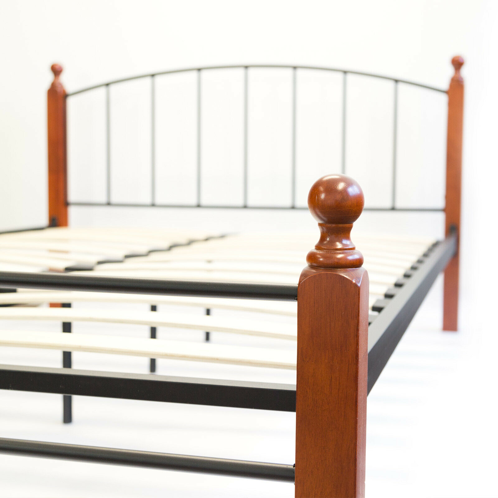 Metal Bed Iron Bed Double 180 x 200 Wood Slatted black brown bed frame 915