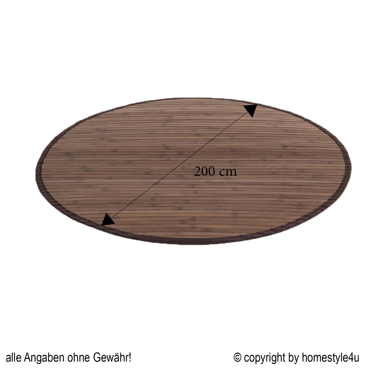 Bamboo carpet Rug 200 cm round in dark brown