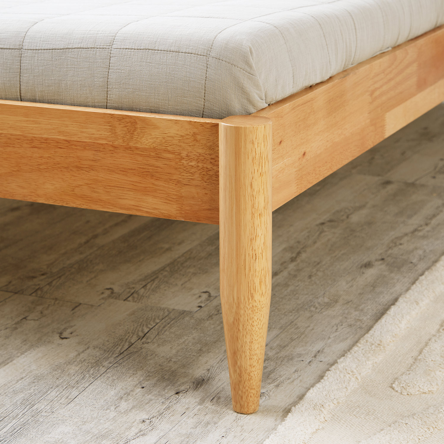 Holzbett 140x200 Eiche mit Polsterkopfteil Beige Bouclé – inkl. Lattenrost & Matratze