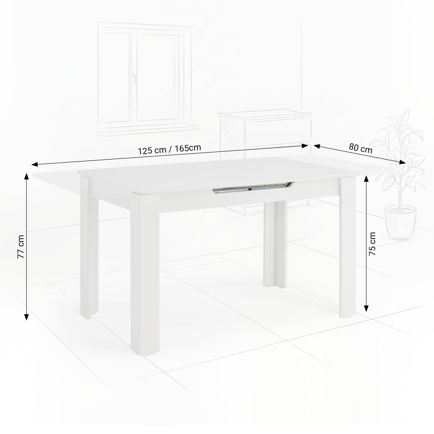 Modern Dining Table Kitchen Table Wooden Table 125x80 cm White 6 Seater Extendable