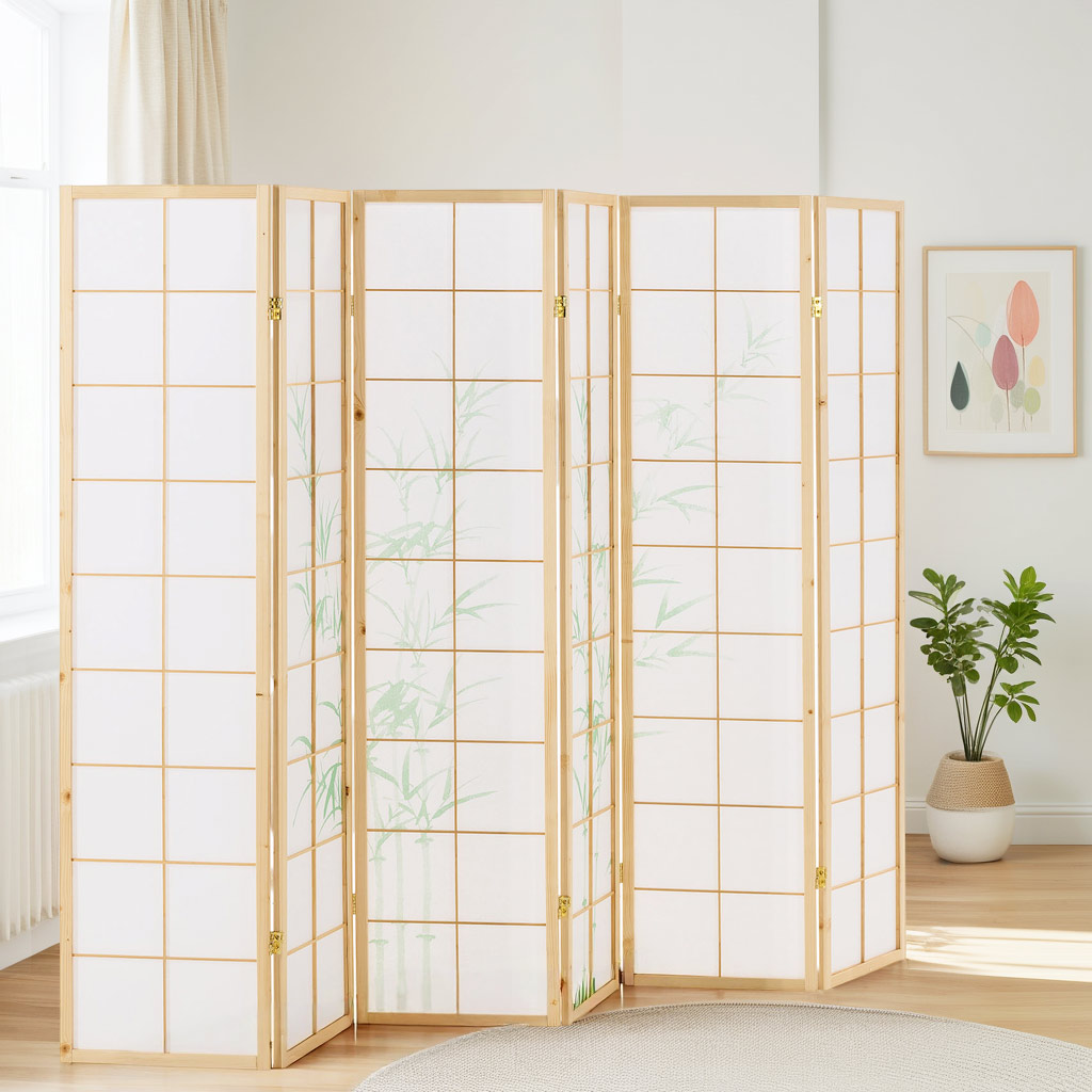 Paravent Natural Bamboo | 6-panel | Wood | Shoji Room Divider | Partition Privacy Screen