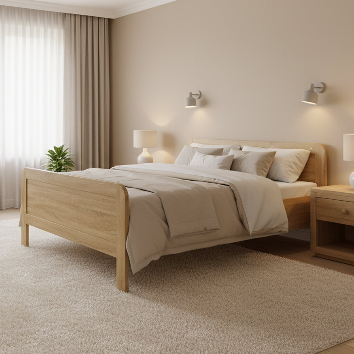 Comfort Bed 140x200 cm Natural | Senior Bed Height Adjustable | Double Bed | Wood | without Slatted Frame