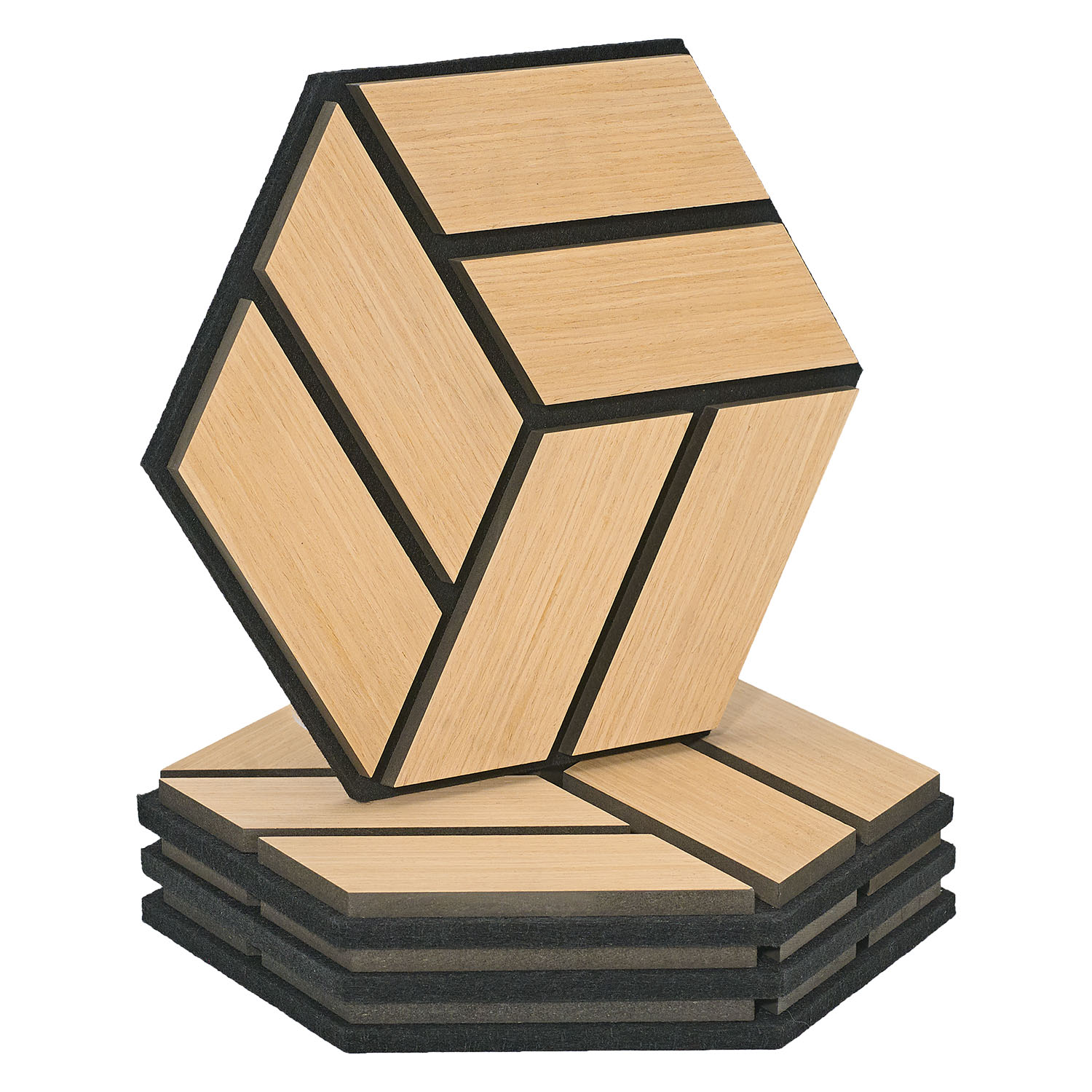 Acoustic Panels Wall Panels Hexagon Honeycomb 30 x 26 cm Natural Oak | Wood | 4-piece Set | 3D