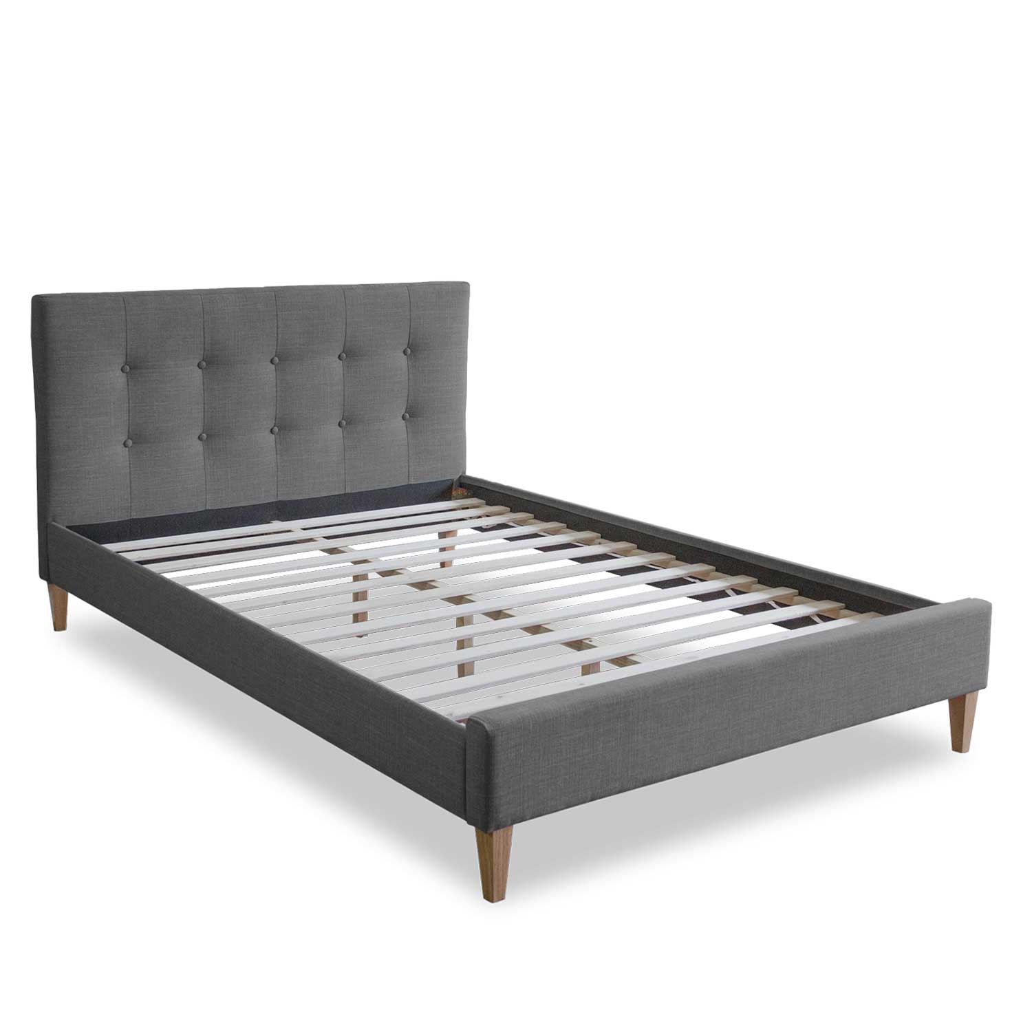 Upholstered bed 160x200 cm grey | with slatted frame | double fabric bed frame