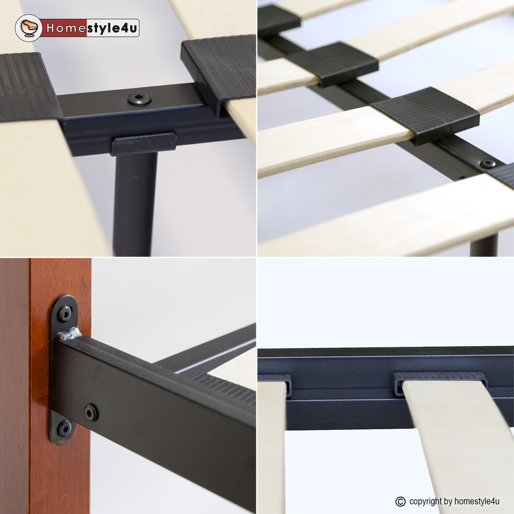 Design Iron Bed Double 180 x 200Wood Slatted black brown bed frame 916