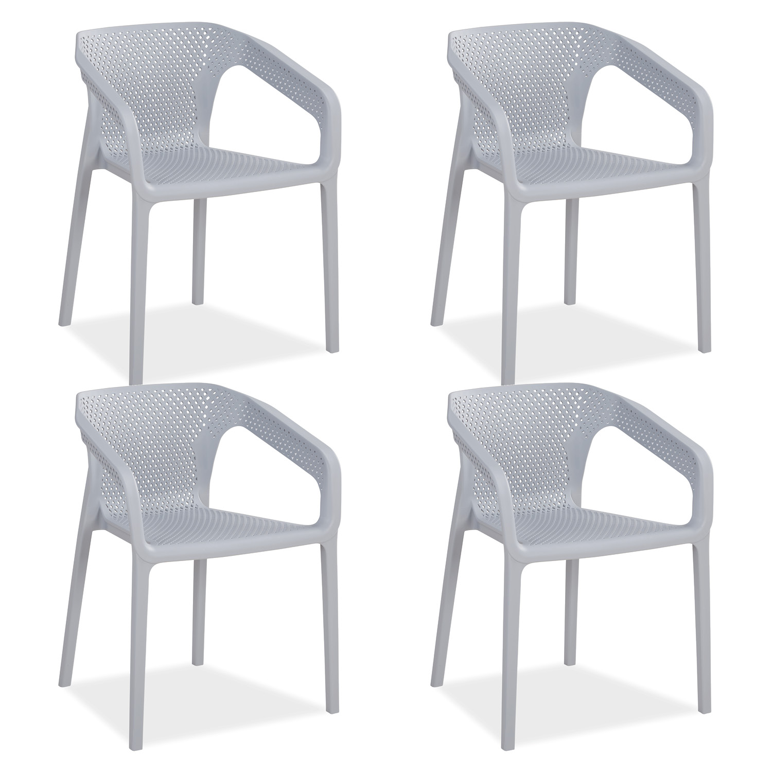 Set of 4 Garden chair with armrests Camping chairs Grey Outdoor chairs Plastic Egg chair Lounger chairs Stacking chairs