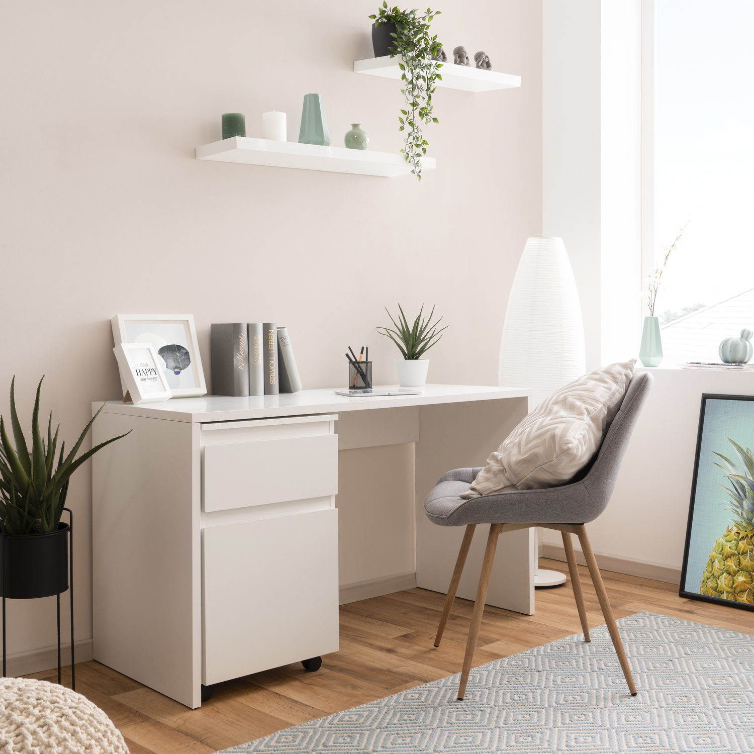 Desk White Mobile pedestal Office table Computer table