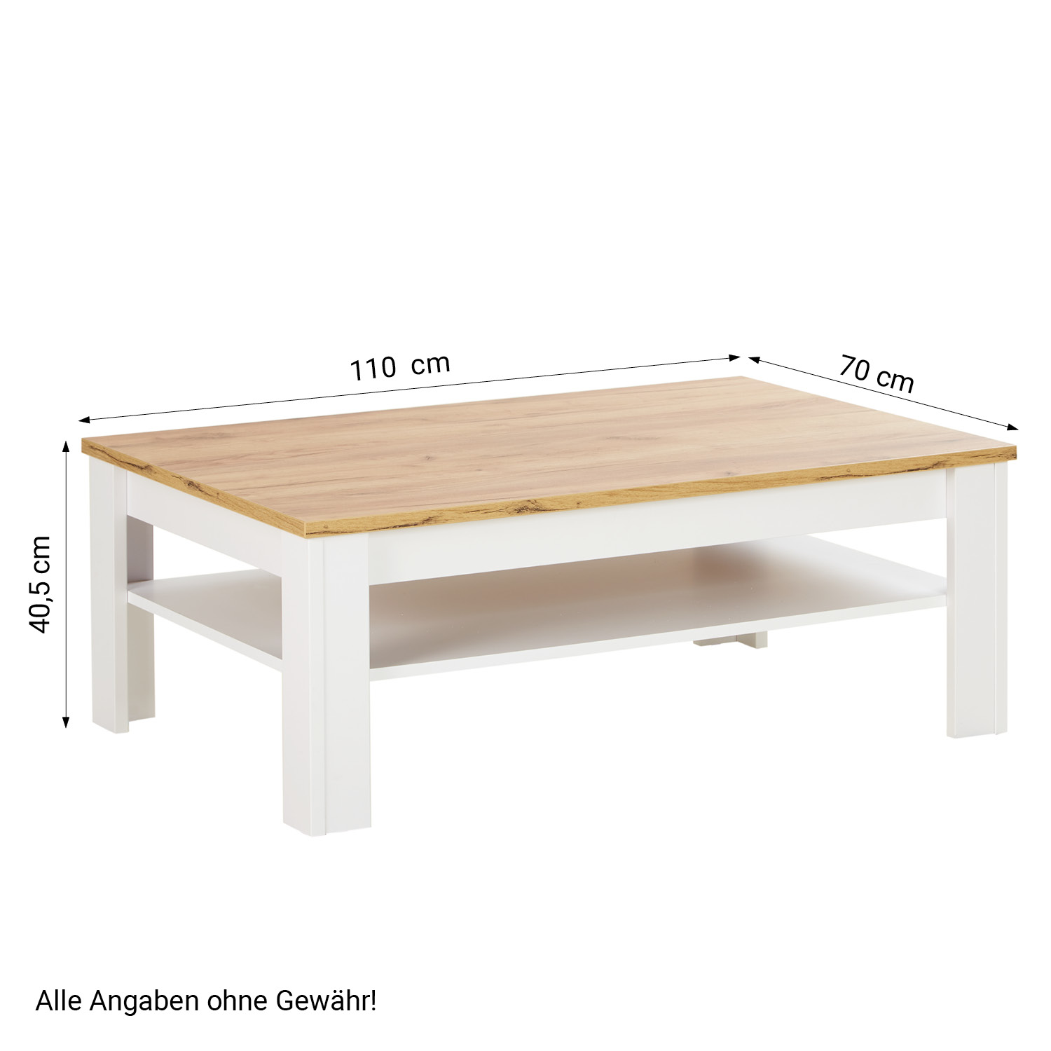 Coffee Table 110x70 cm Living Room Table Country Style Storage Wooden White Table Oak