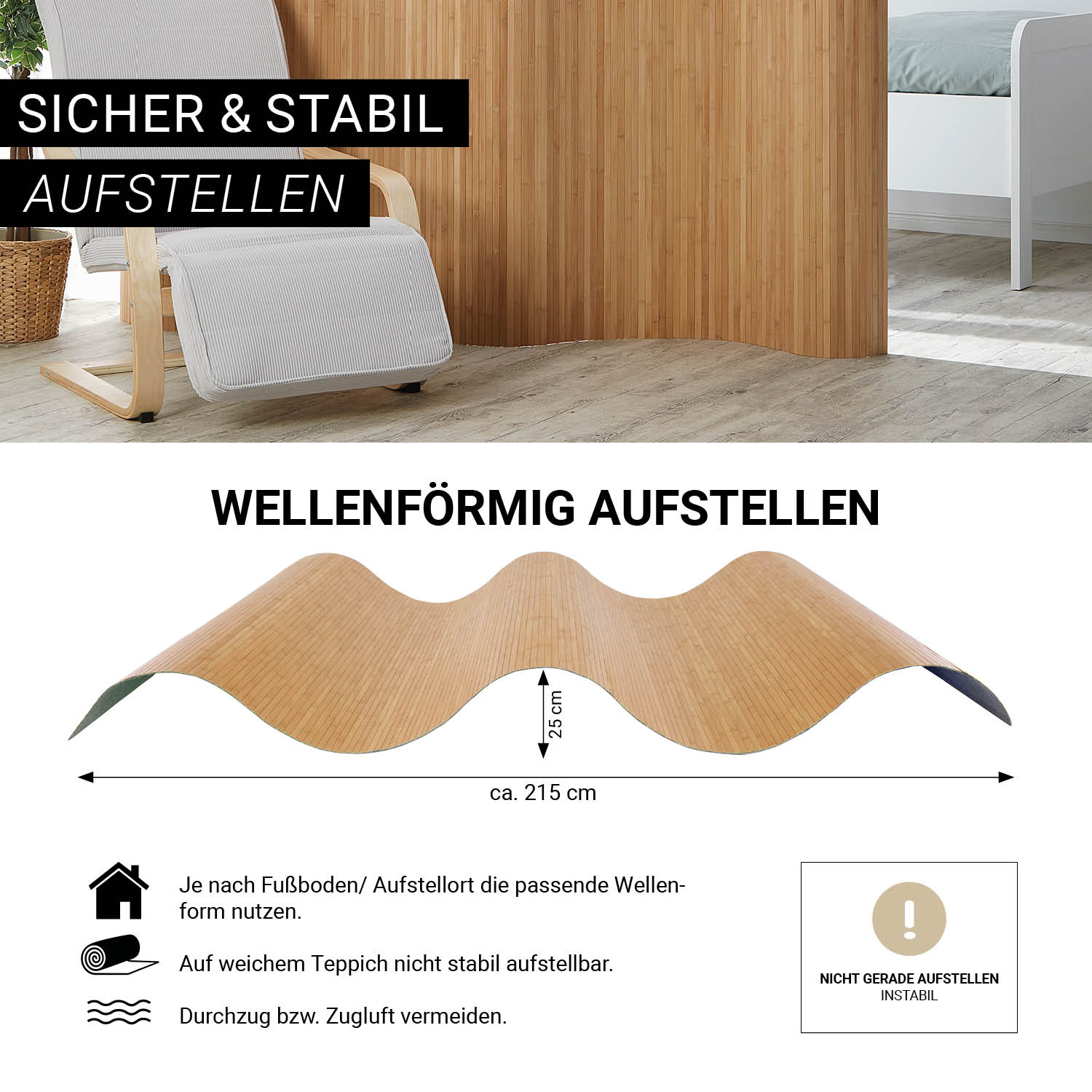 Bamboo Screen, 195 cm High, Brown | Room Divider, Partition, Privacy Screen