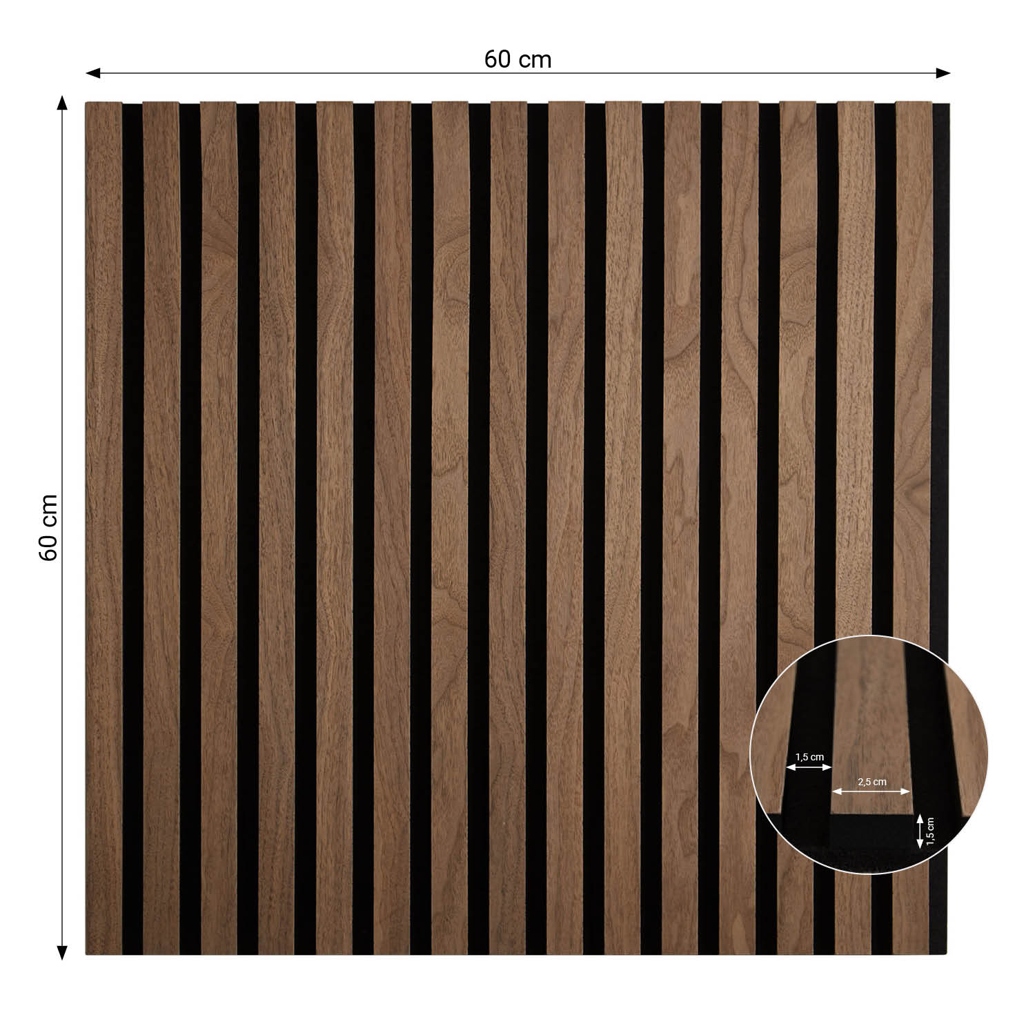 Acoustic Panels Wall Panels 60 x 60 cm Brown Walnut | Wood | 4-piece Set | 3D Strips