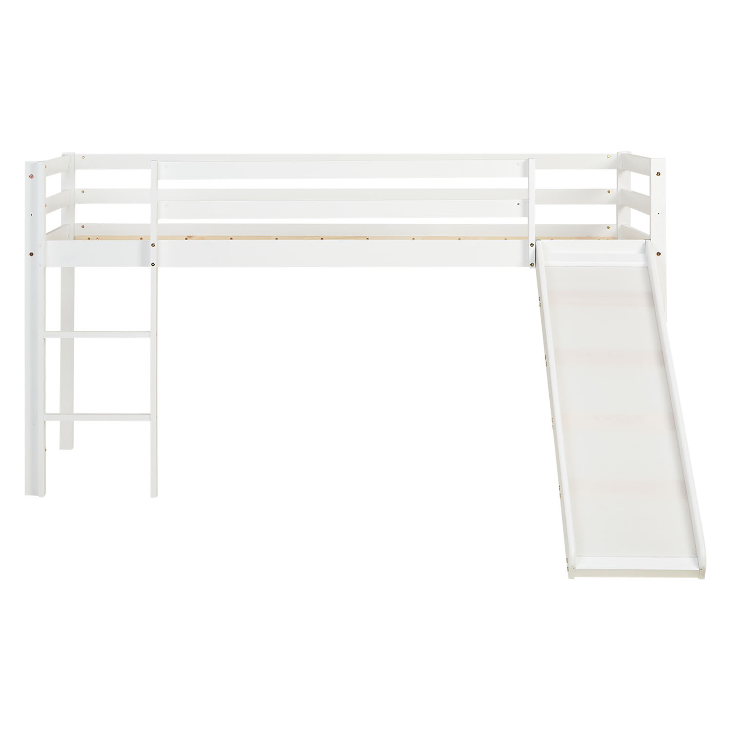 Loft Bed Kids 90x200 cm White | Slide | without Slatted Frame