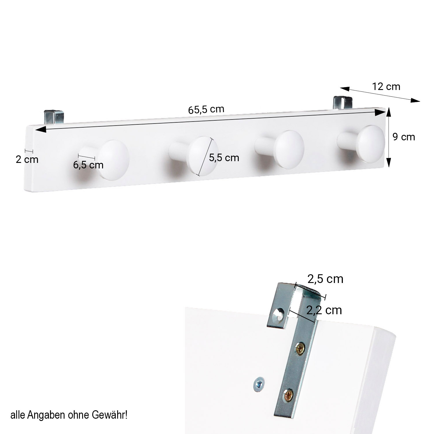 Children's Coat Rack Wood White Coat Hook Coat Rail for Loft Bed 4 Hooks Kids Room