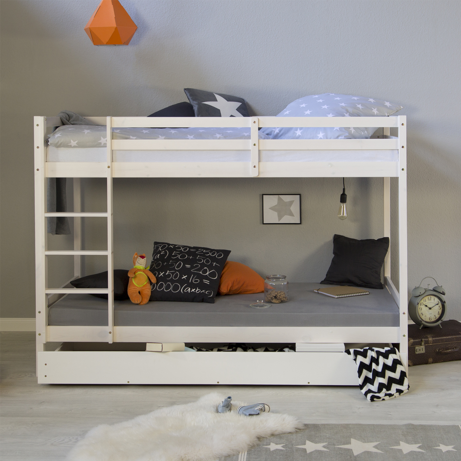 Bunk Bed 90x200 cm White | with Bed Drawer | with Slatted Frame