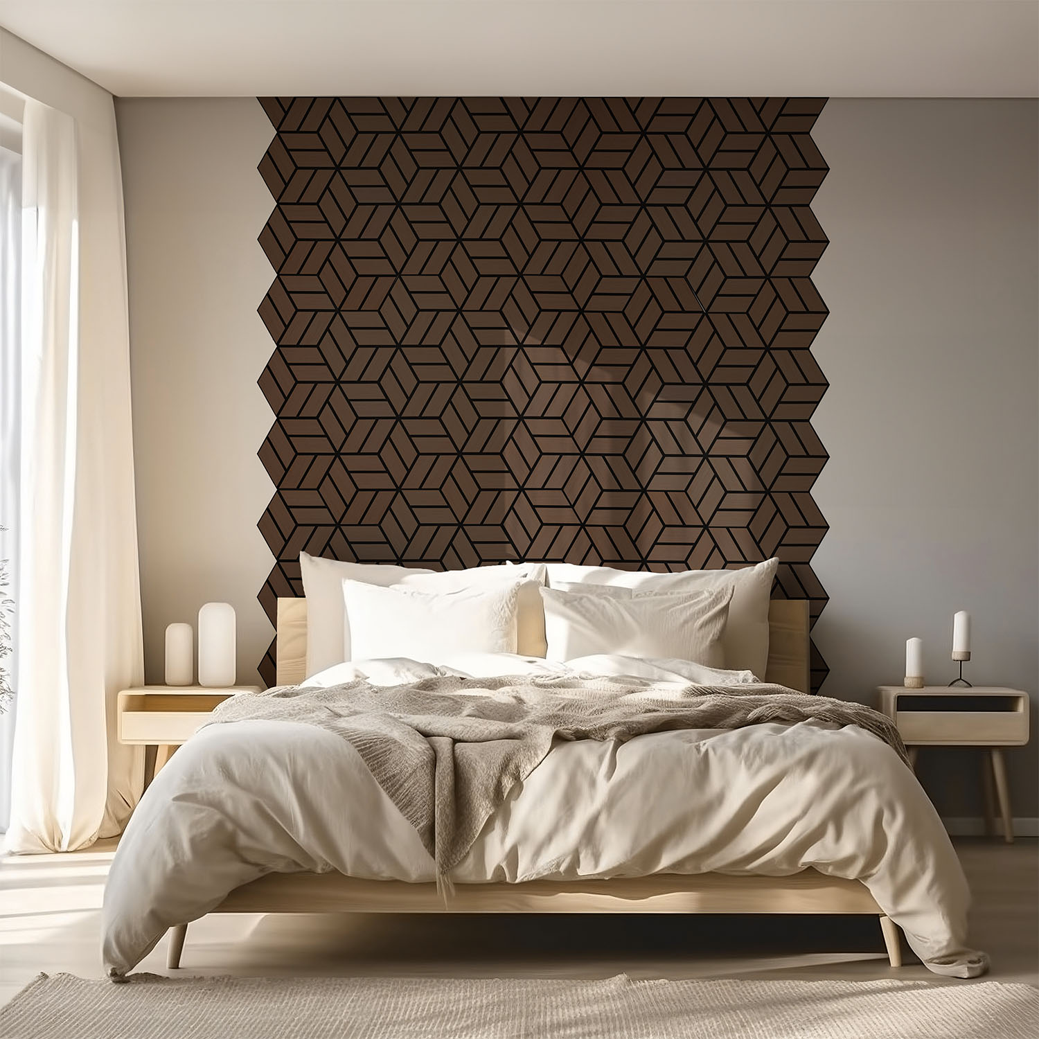 Acoustic Panels Wall Panels Hexagon Honeycomb 30 x 26 cm Brown Walnut | Wood | 10-piece Set | 3D