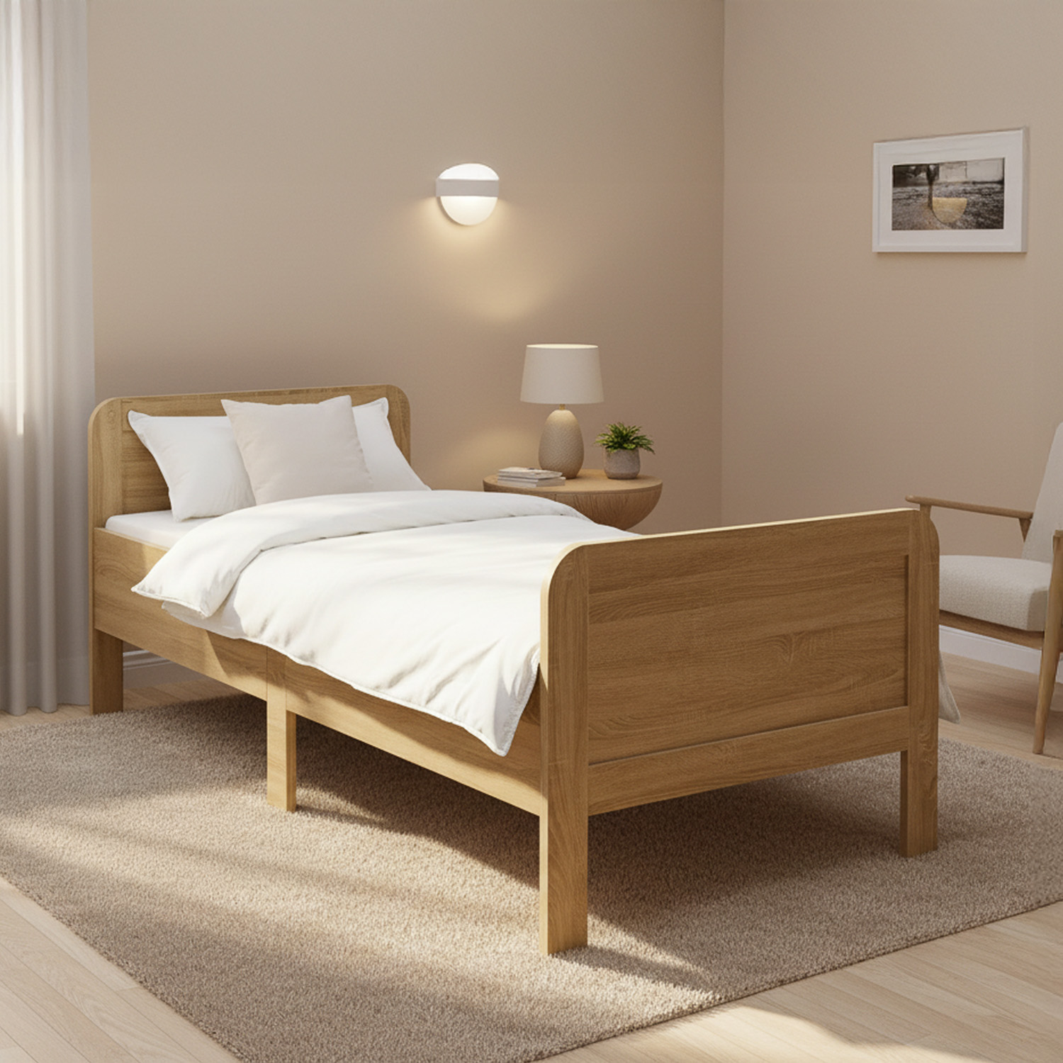 Comfort Bed 90x200 cm Natural | Senior Bed Height Adjustable with Slatted Frame | Single Bed | Wood