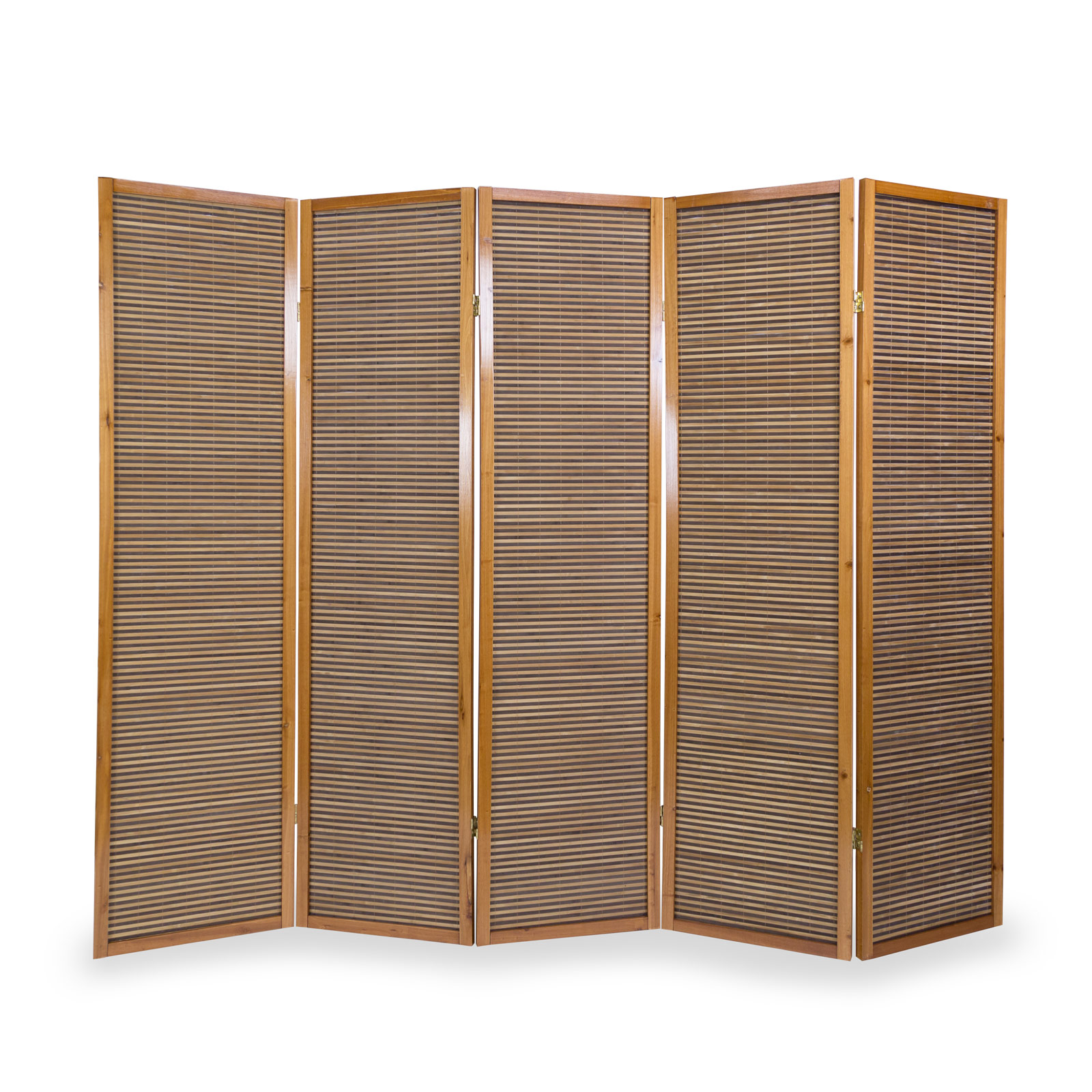Paravent Room Divider 5 Parts Wood Privacy Screen Brown