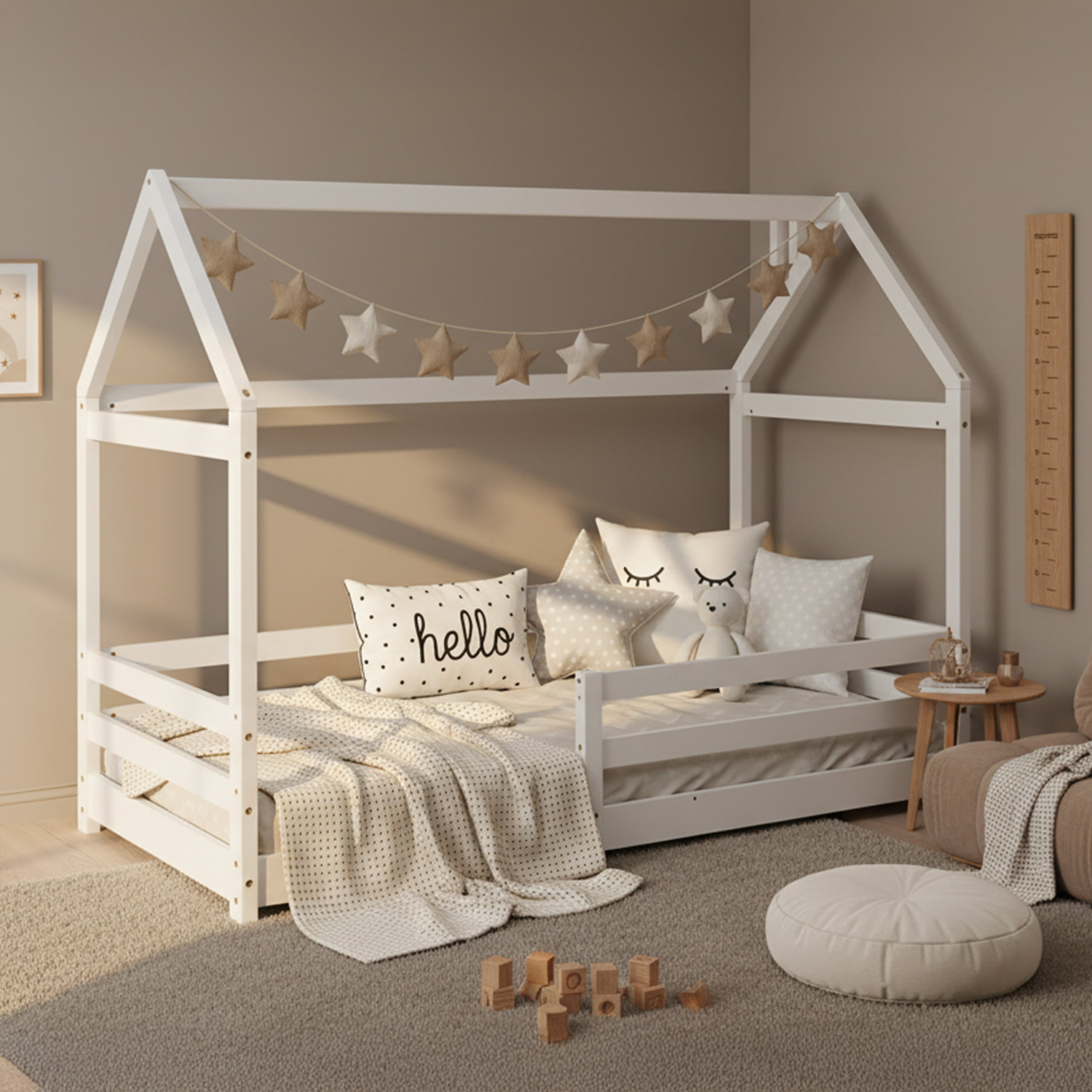 Children's Bed 80x160 cm with Mattress House Bed with Barriers Childrens Single Bed Montessori Bed Treehouse Bed