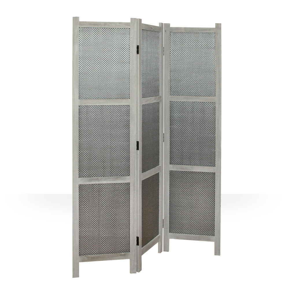 Paravent room divider 3 parts wood partition wall privacy screen grey