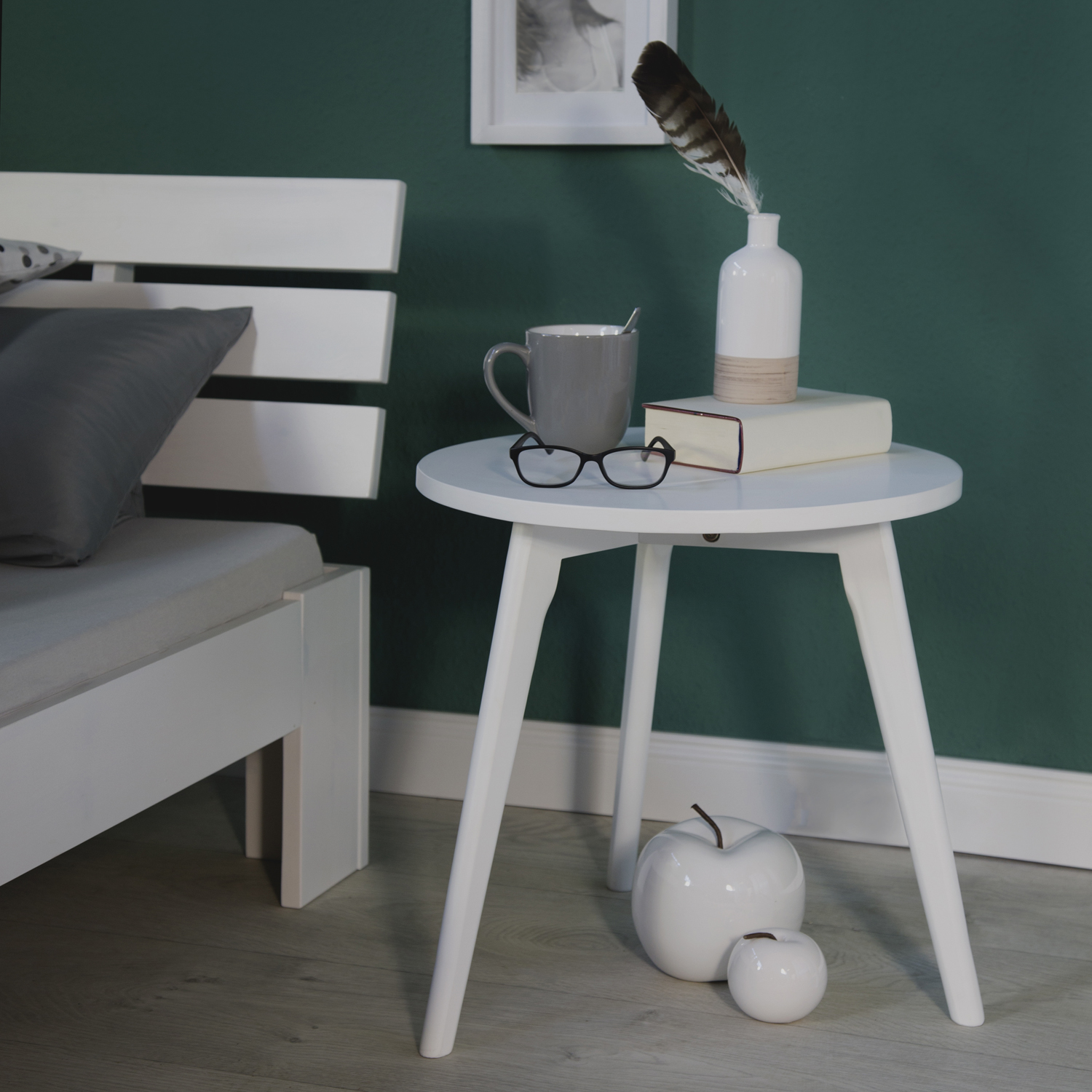 White Wooden Bed 160x200 cm – Solid Wood Double Bed with Slatted Base in a Modern Scandinavian Design