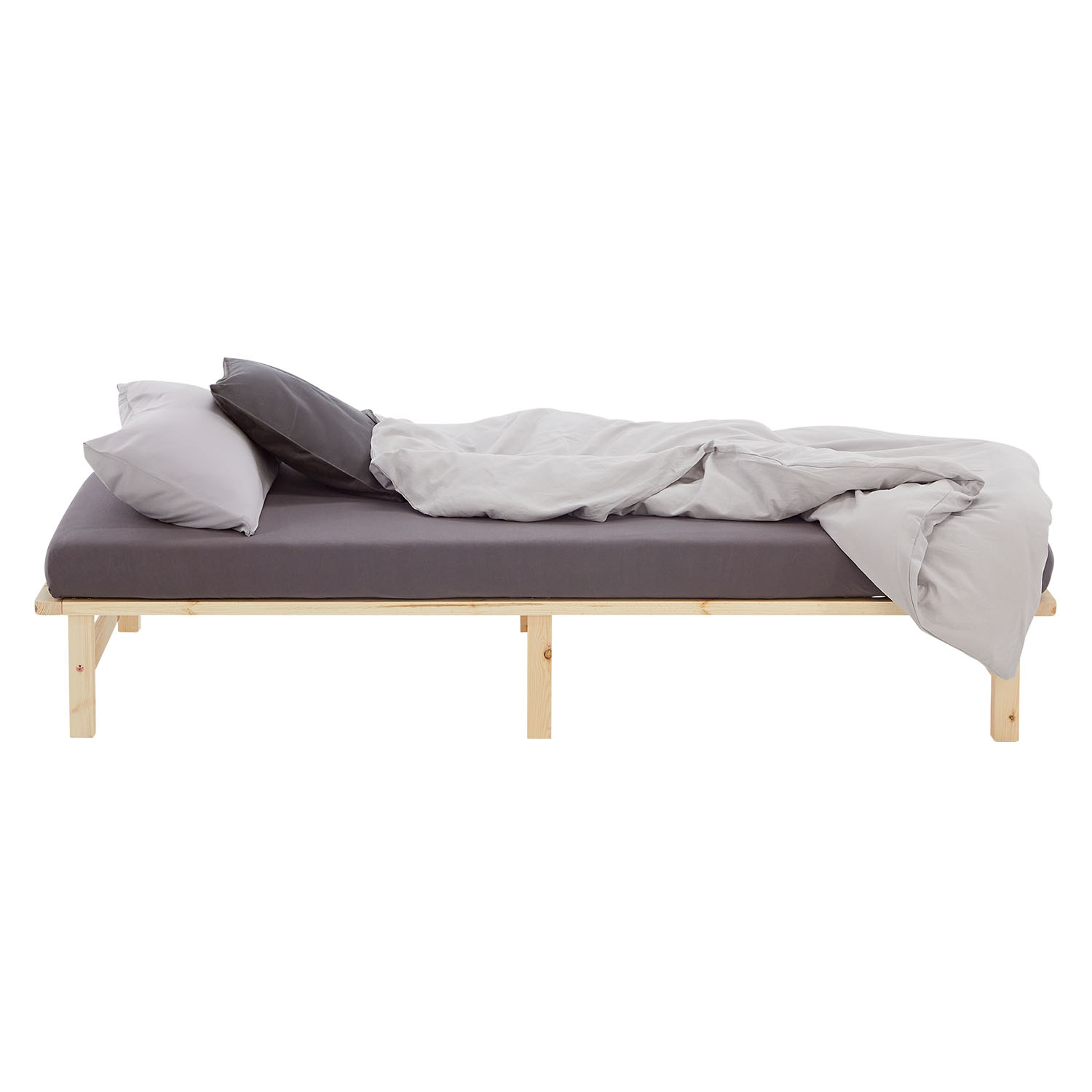 100x200 cm Natural Pallet Bed with Slatted Base – Solid Wood Single Bed for Teenagers', Guest, and Master Bedrooms