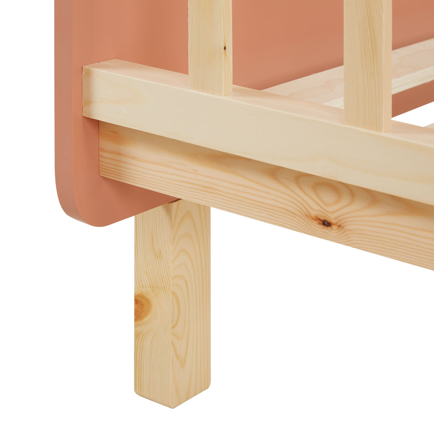 Children's Bed 90x200 cm Red Natural | Retro Bed with Fall Protection | Single Bed | with Slatted Frame | Wood