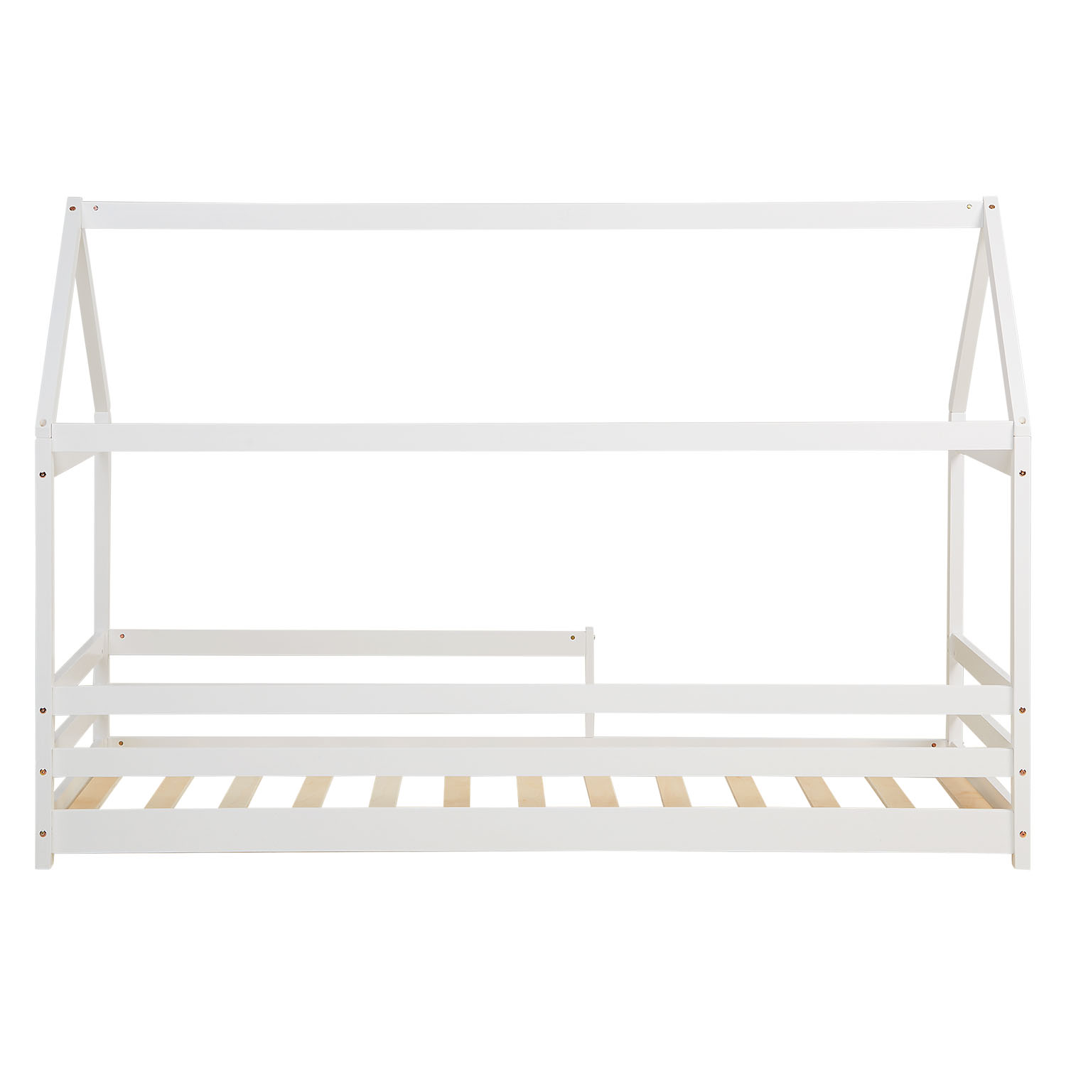 Children's Bed 90x200 cm White | House Bed with Fall Protection | Montessori | Single Bed | with Slatted Frame | Wood