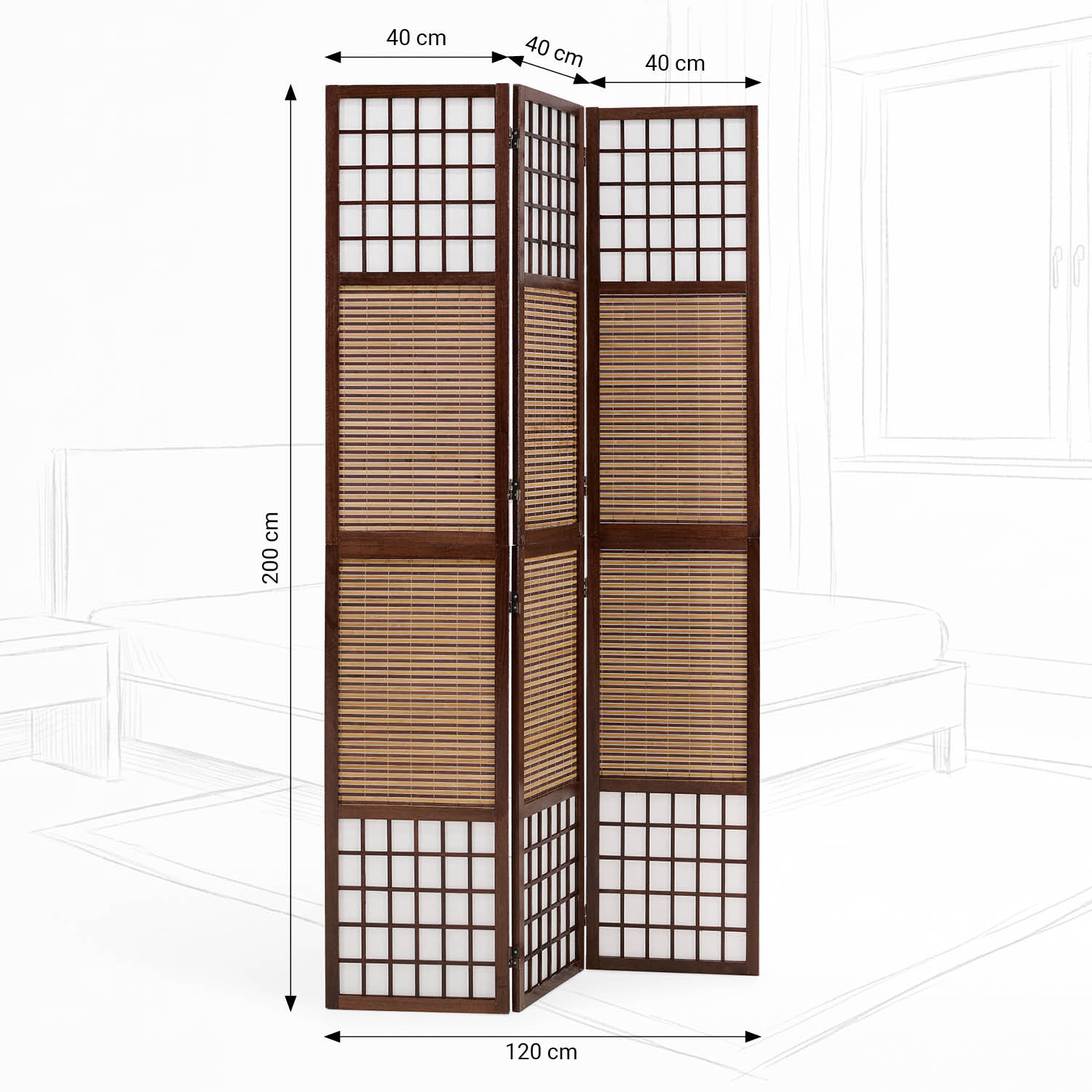 Paravent Room Divider 3 4 Parts Wood Partition Privacy Screen Brown