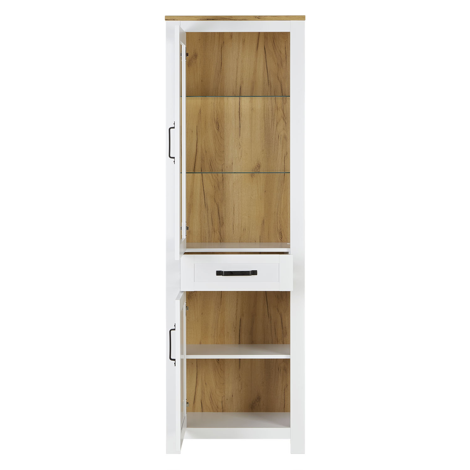 Showcase Highboard White Cabinet with compartments Living room cabinet Wood Oak Country Style