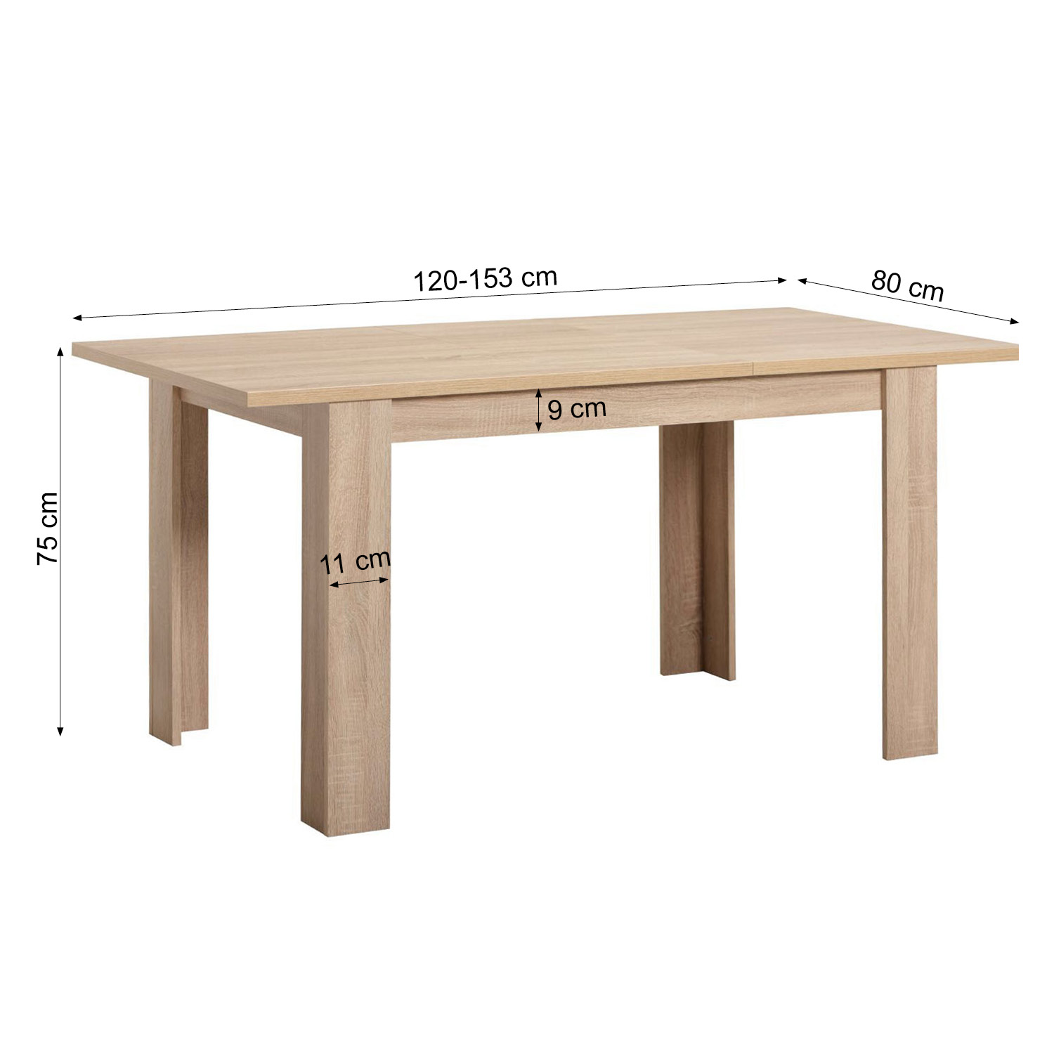 Modern Dining Table Kitchen Table Wooden Table 120x80 cm Oak 6 Seater Extendable