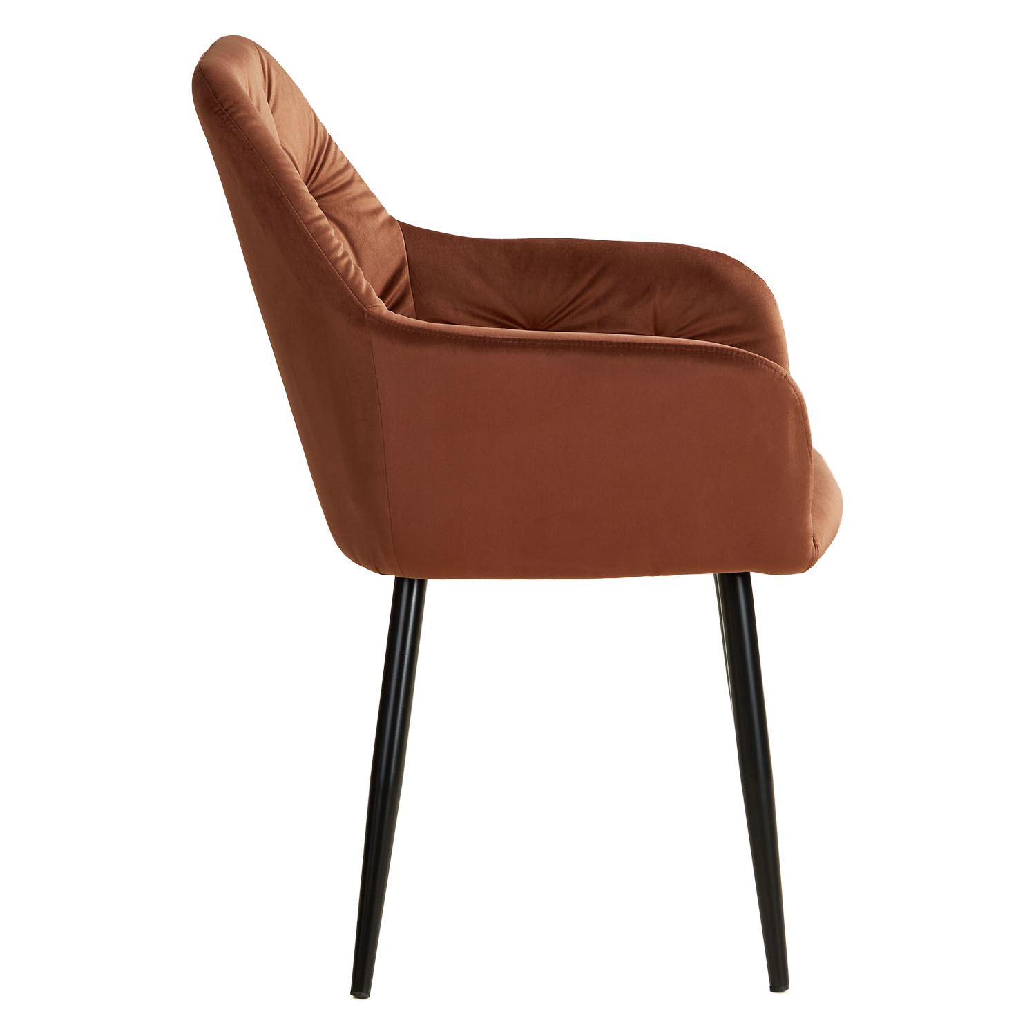 Brown Velvet Upholstered Chair, Set of 4 – Dining Chairs with Armrests & Black Metal Frame