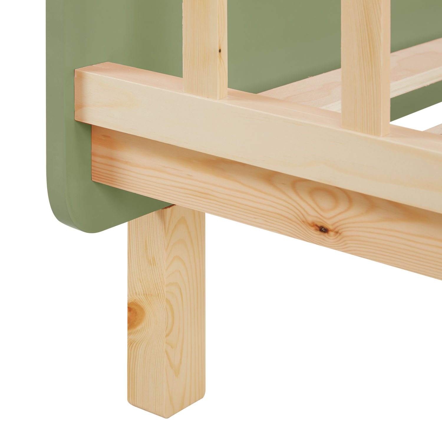 Children's Bed 90x200 cm Green Natural | Retro Bed with Fall Protection | Single Bed | with Slatted Frame | Wood