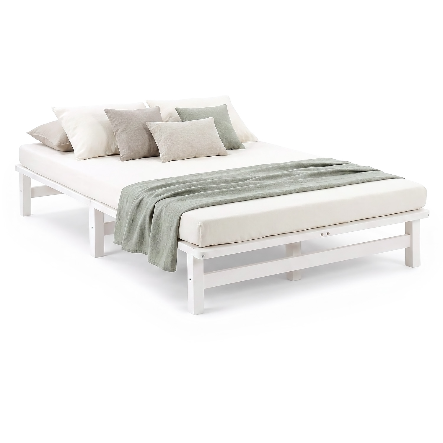 120x200 cm White Pallet Bed – Wooden Double Bed with Slatted Base for Teen Rooms, Guest Rooms, and Bedrooms