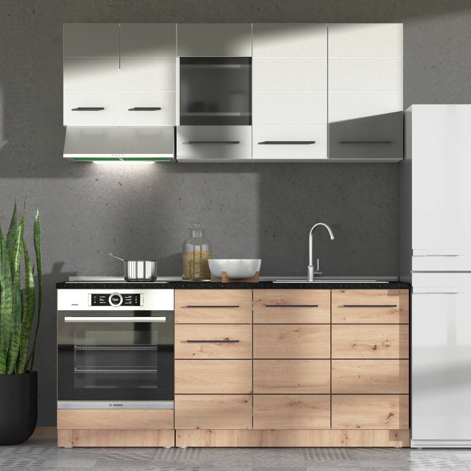 Kitchen Unit without Appliances 180 cm White | Oak | Single Kitchen | Mini Kitchen | Built-in Kitchen