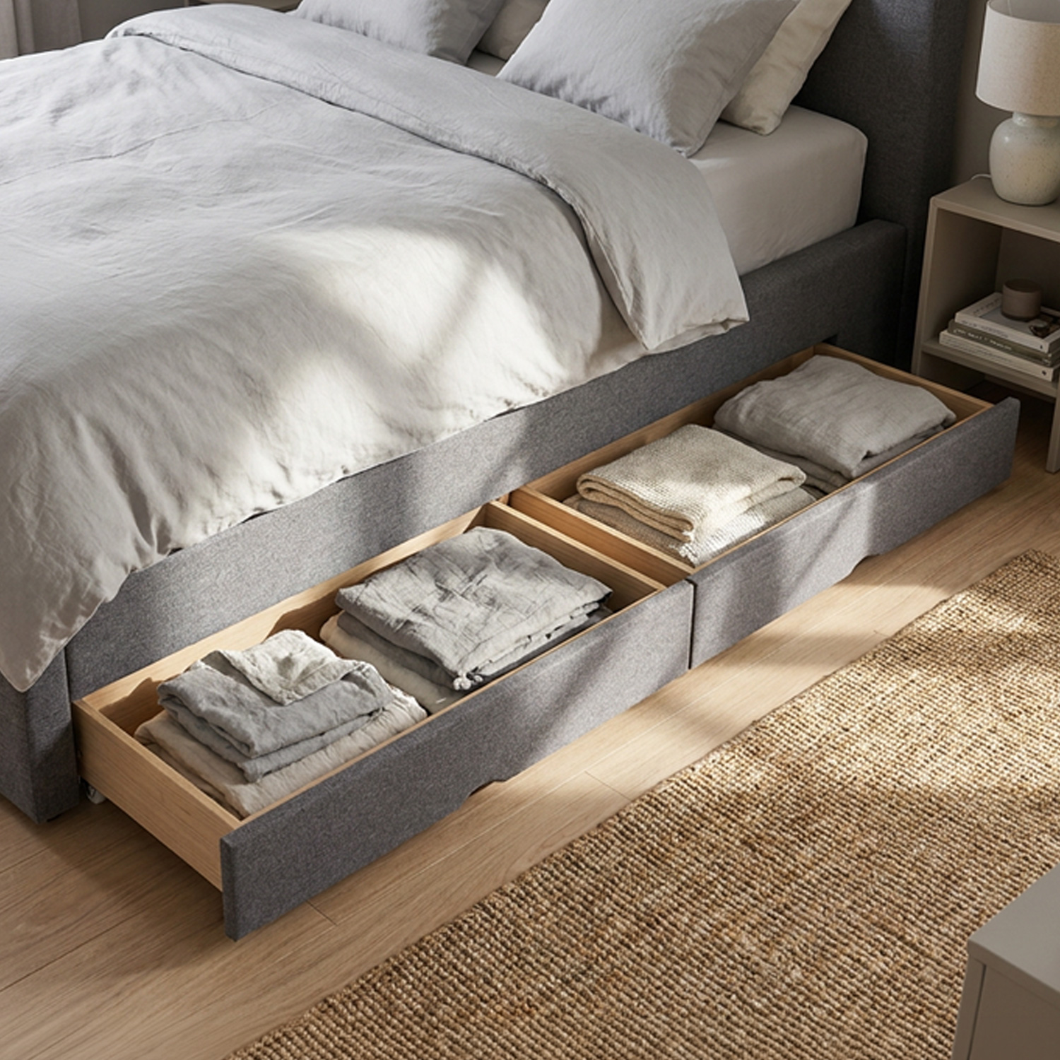 Set of 2 Grey Bed Drawers – Rollable bed drawers with plenty of storage space | Quiet, sturdy, and space-saving