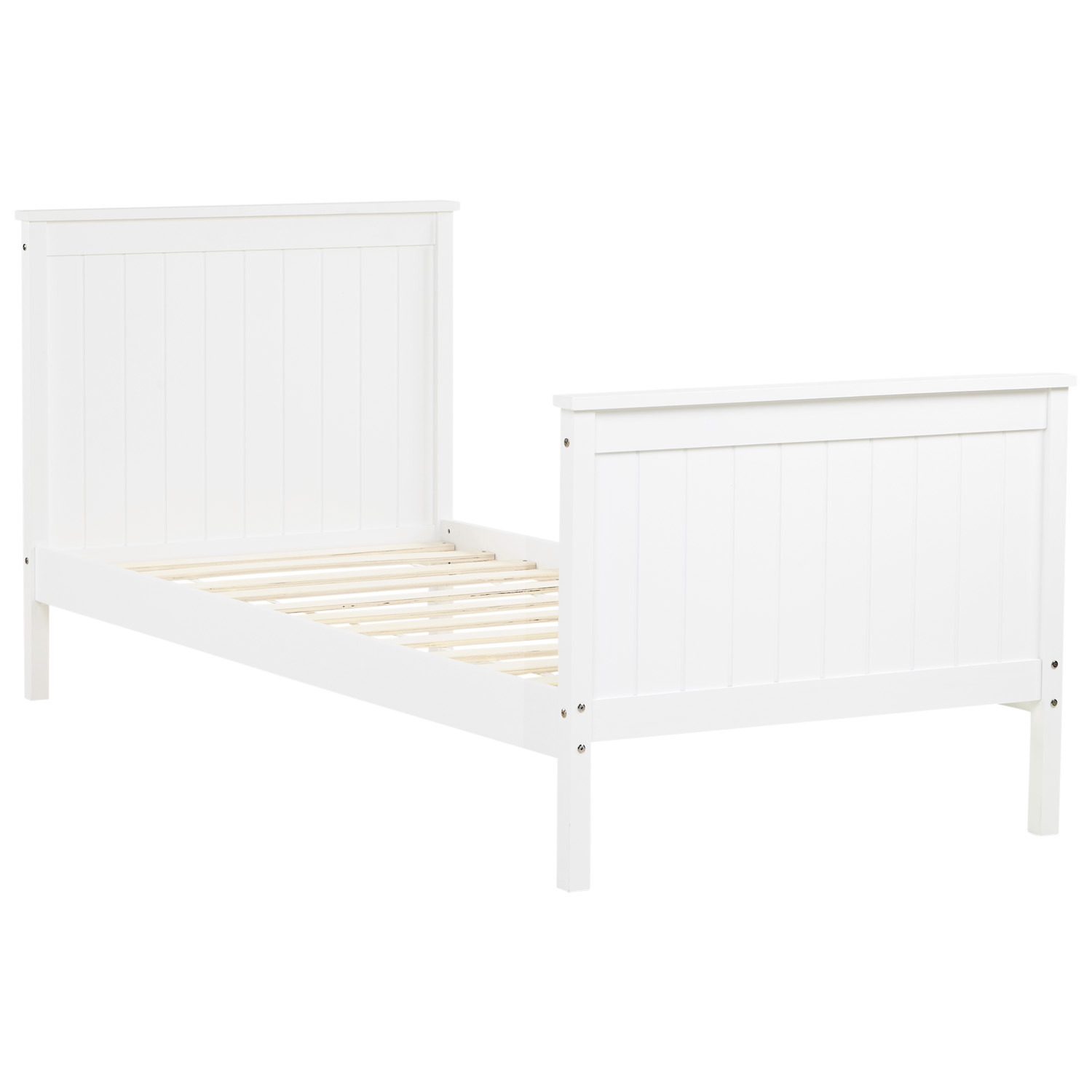 Wood Bed 90x200 cm White | Single Bed | with Slatted Frame | Country House Style | Kids Youth Guest Bedroom