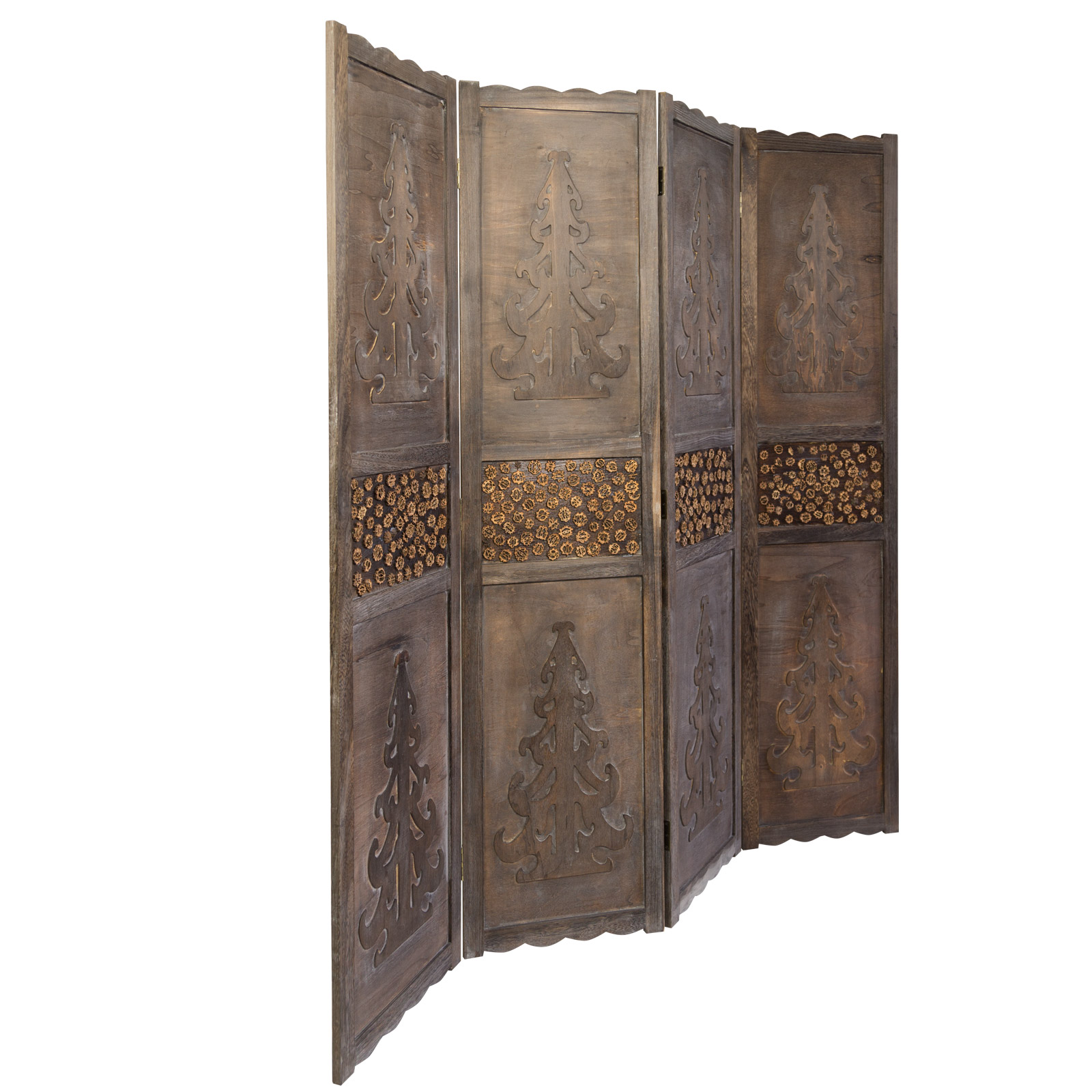 Paravent Room Divider 4 Parts Wood Partition Privacy Screen Brown