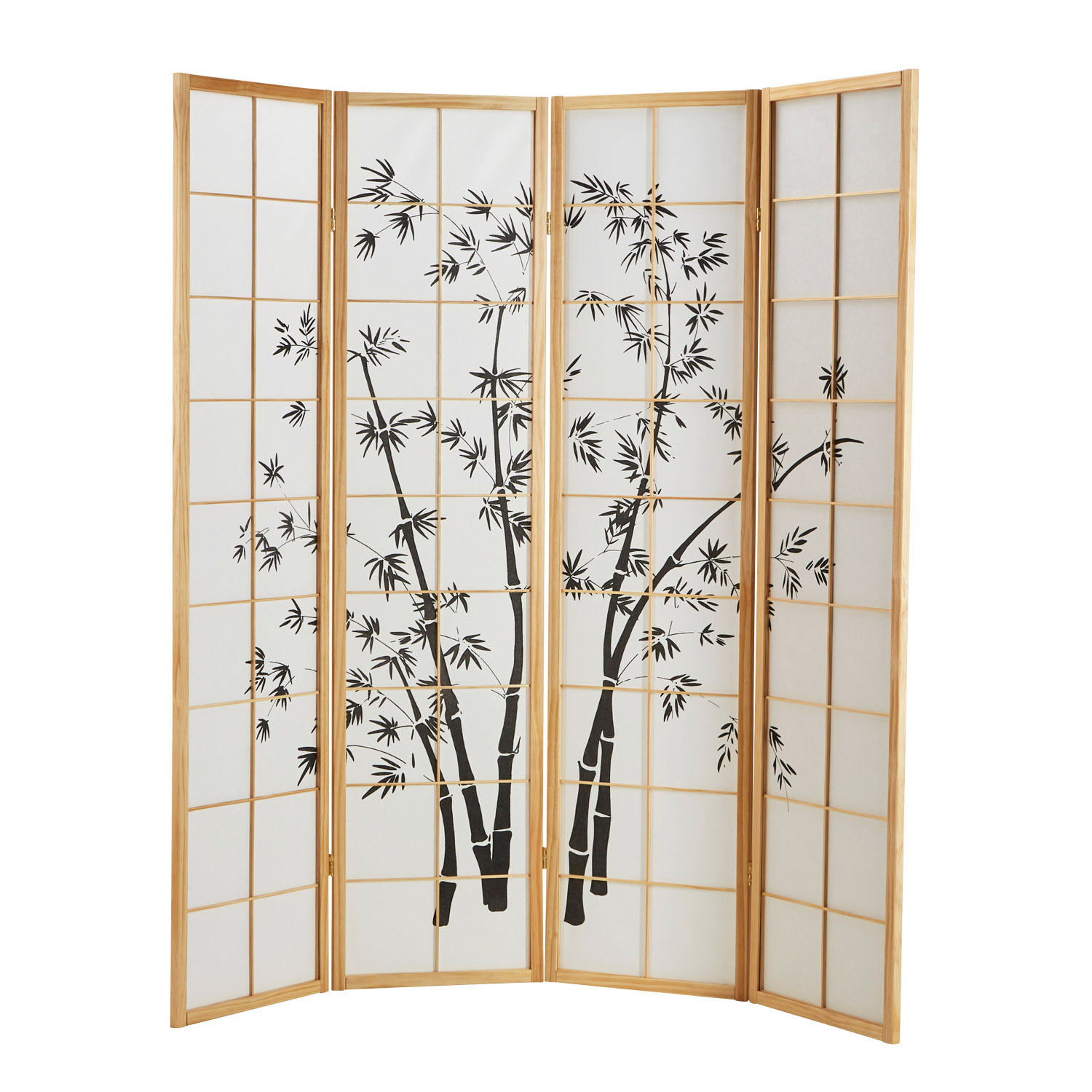 Paravent Natural Bamboo Pattern Print | 4-panel | Wood | Room Divider Partition Privacy Screen
