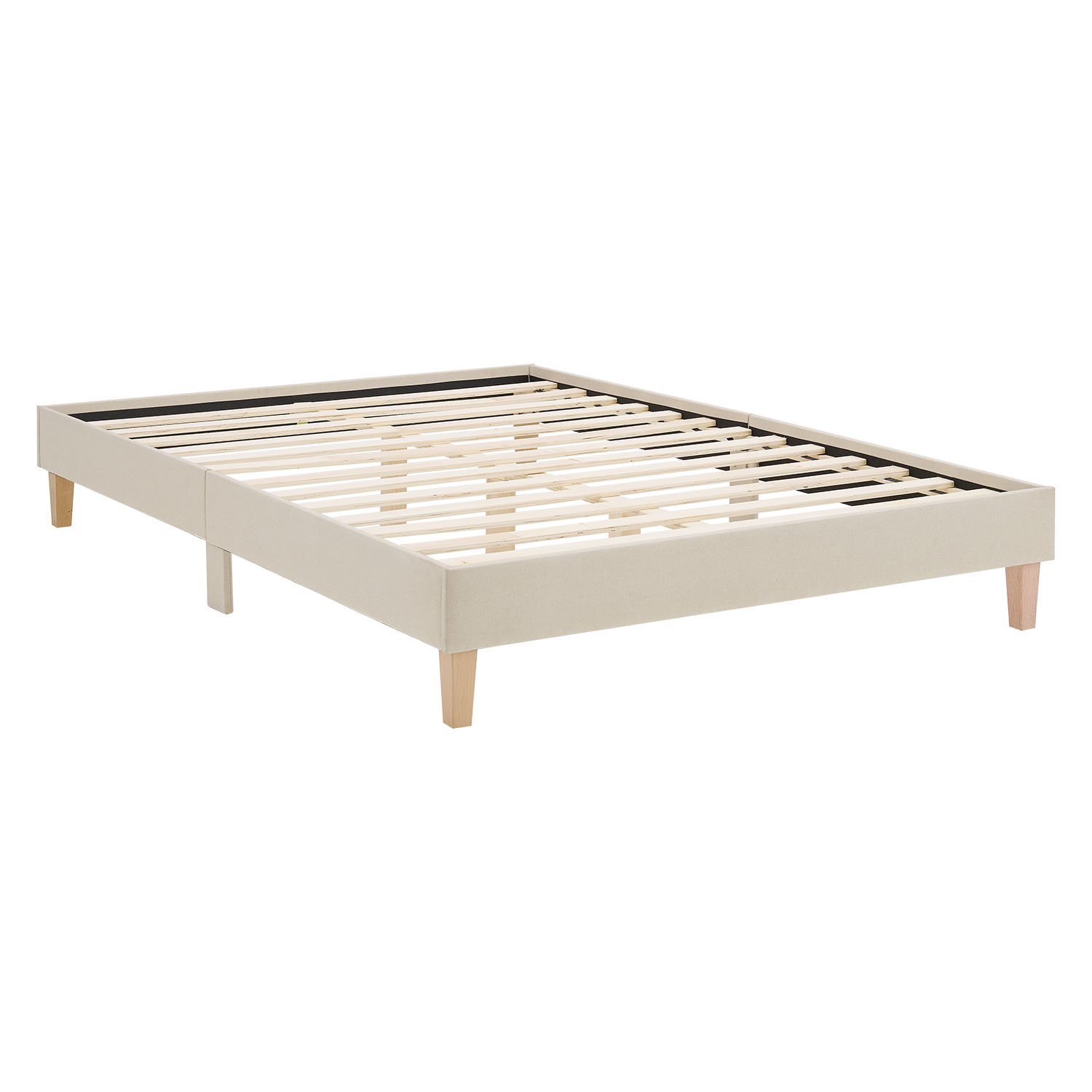 Upholstered bed 140x200 cm beige | futon bed | with slatted frame | double fabric bed frame